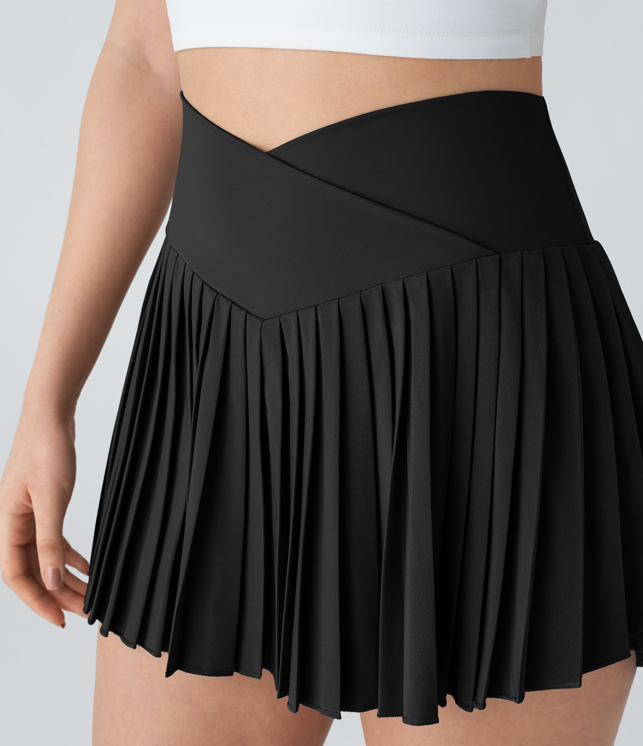 Halara Breezefulв„ў High Waisted Crossover Pleated 2-in-1 Side Pocket Mini Quick Dry Tennis Skirt  - Black - XS(regular) 
