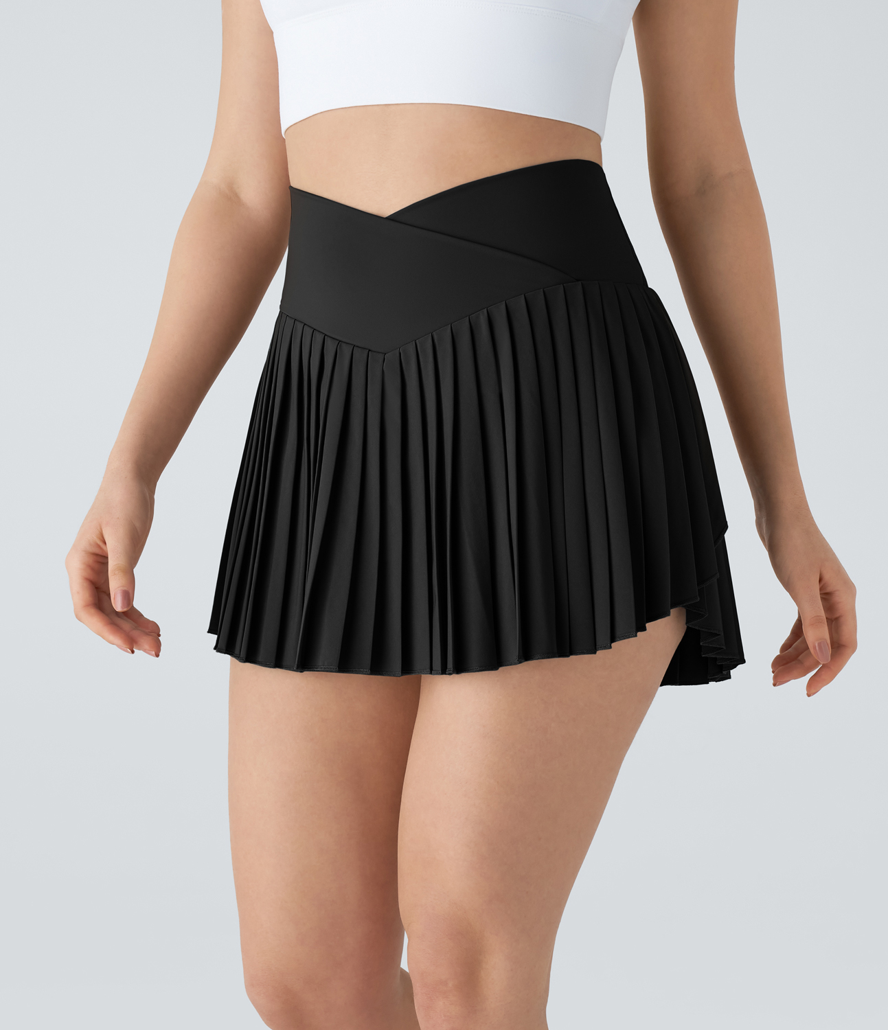 Halara Breezefulв„ў High Waisted Crossover Pleated 2-in-1 Side Pocket Mini Quick Dry Tennis Skirt  - Black - XS(regular) 