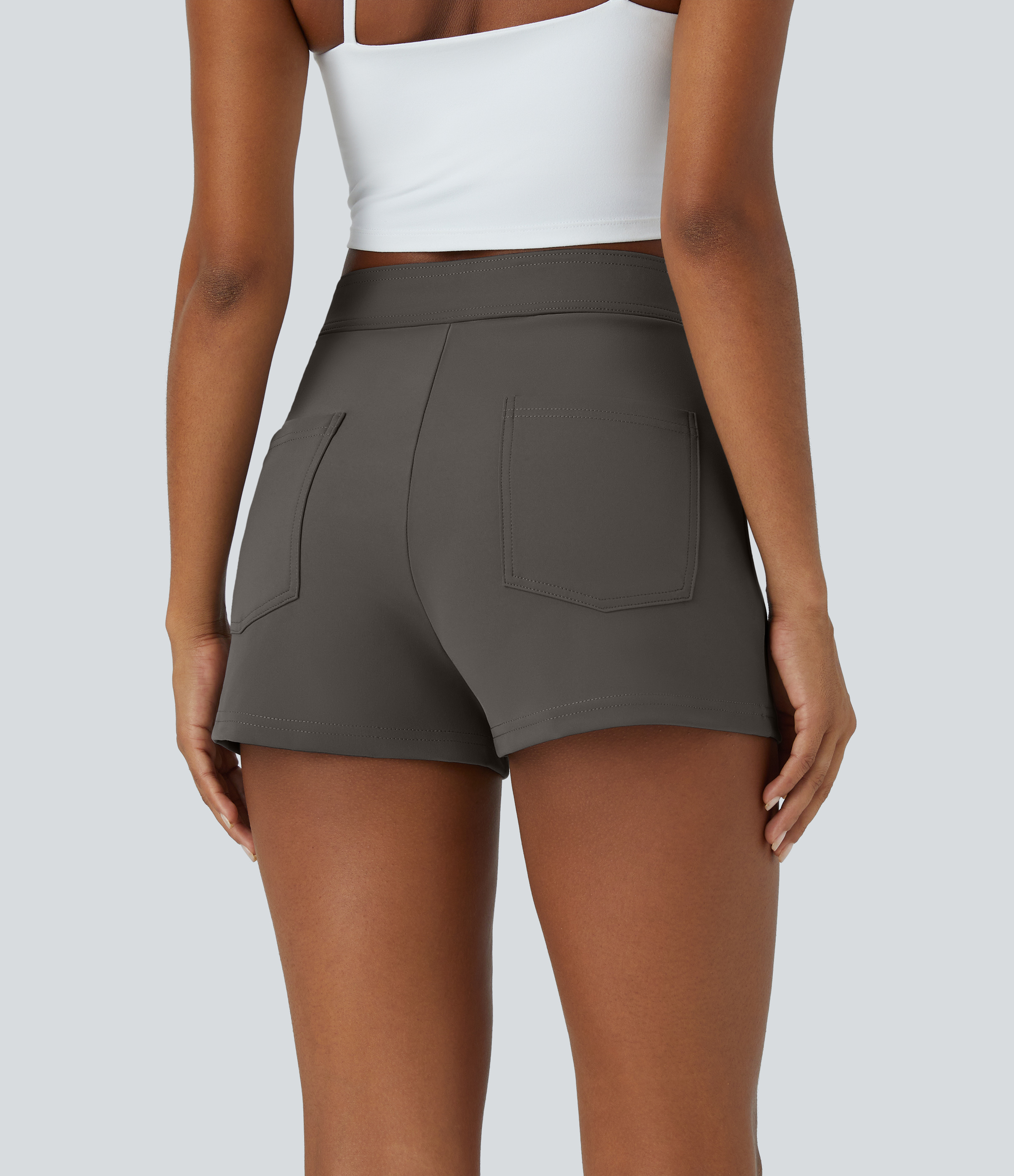 Halara High Waisted Button Multiple Pockets Casual Shorts 2.5``  - Deep Red Grey - XL 