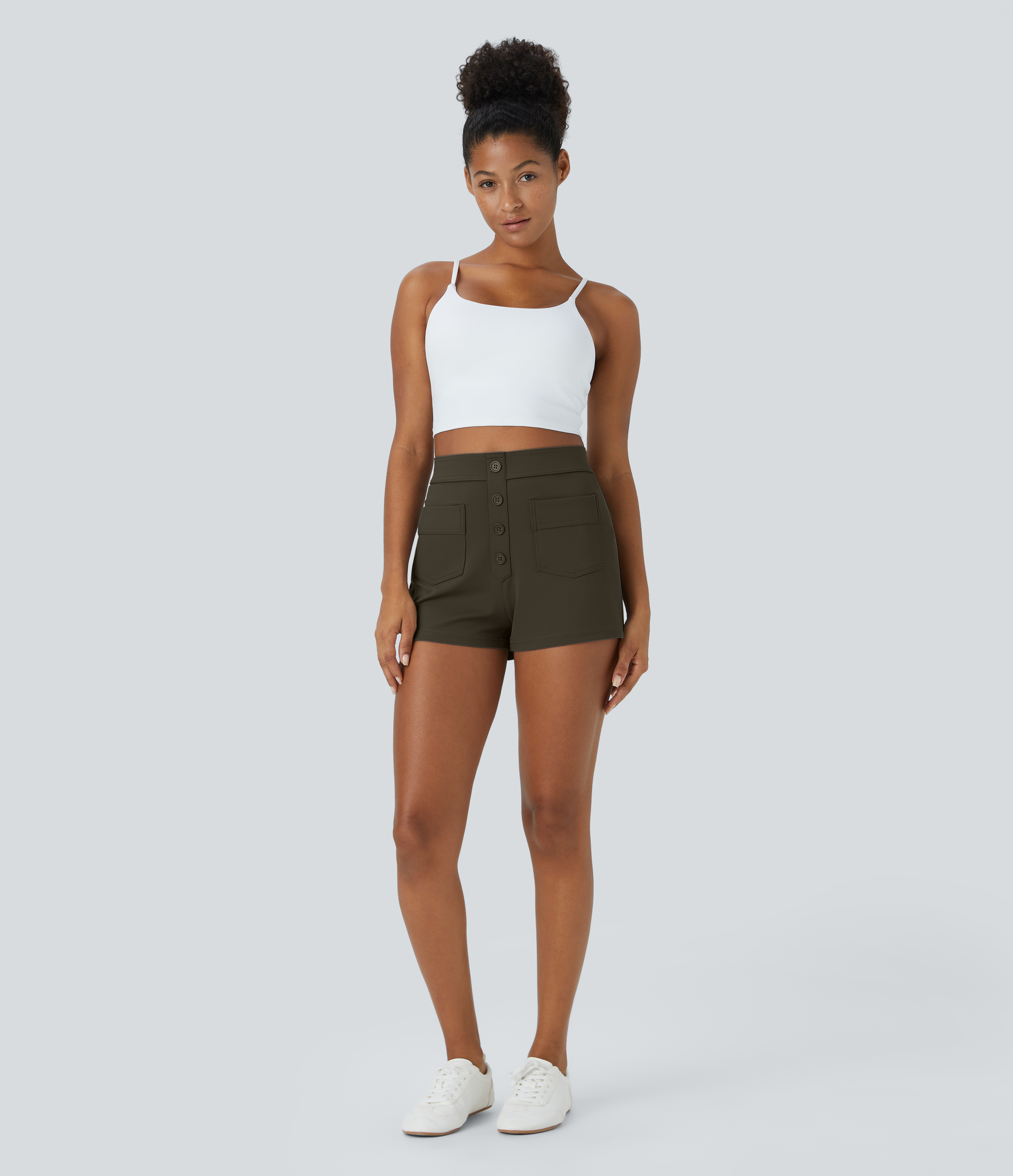 Halara High Waisted Button Multiple Pockets Casual Shorts 2.5``  - Forest Night - S 