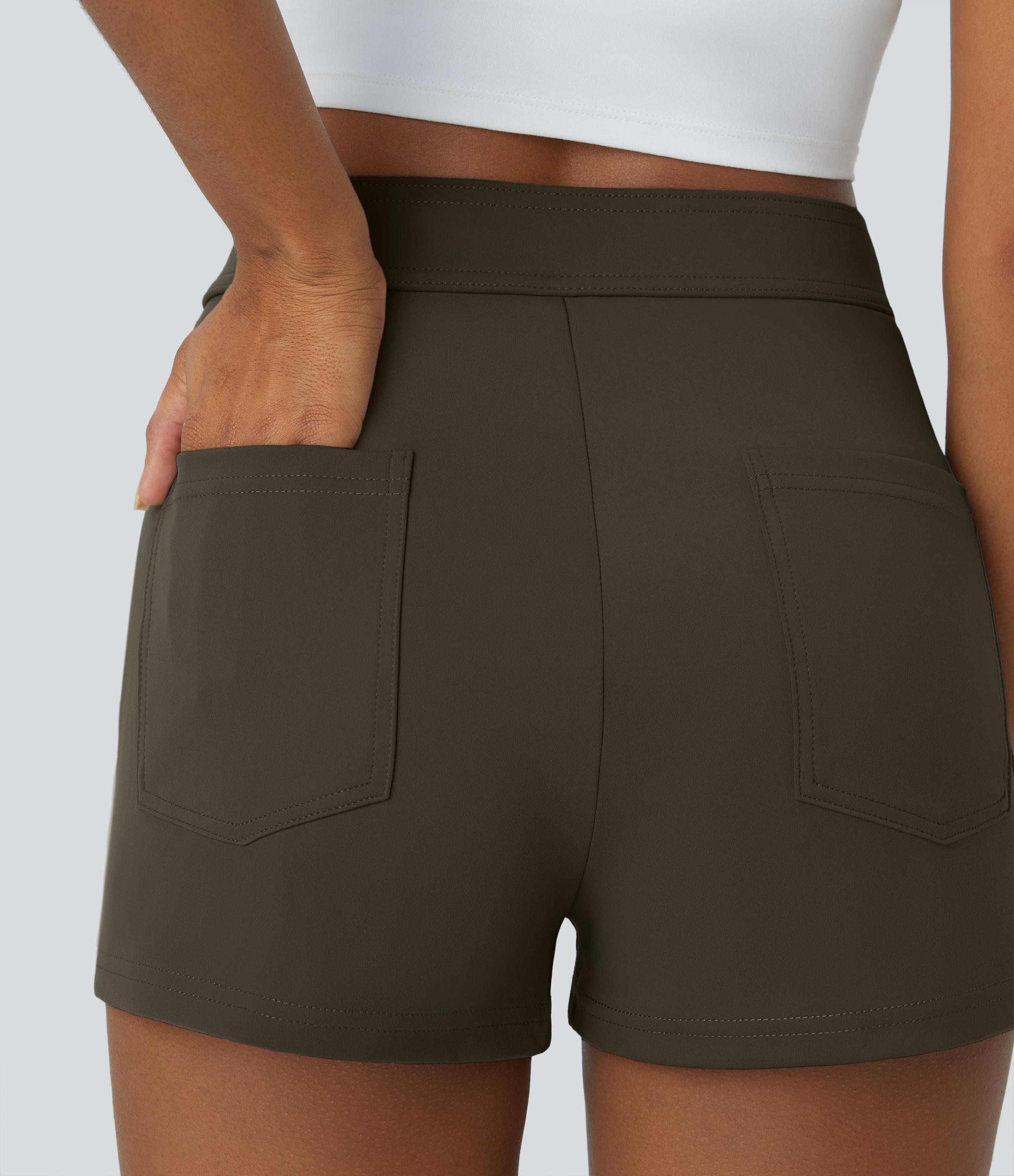 Halara High Waisted Button Multiple Pockets Casual Shorts 2.5``  - Forest Night - S 