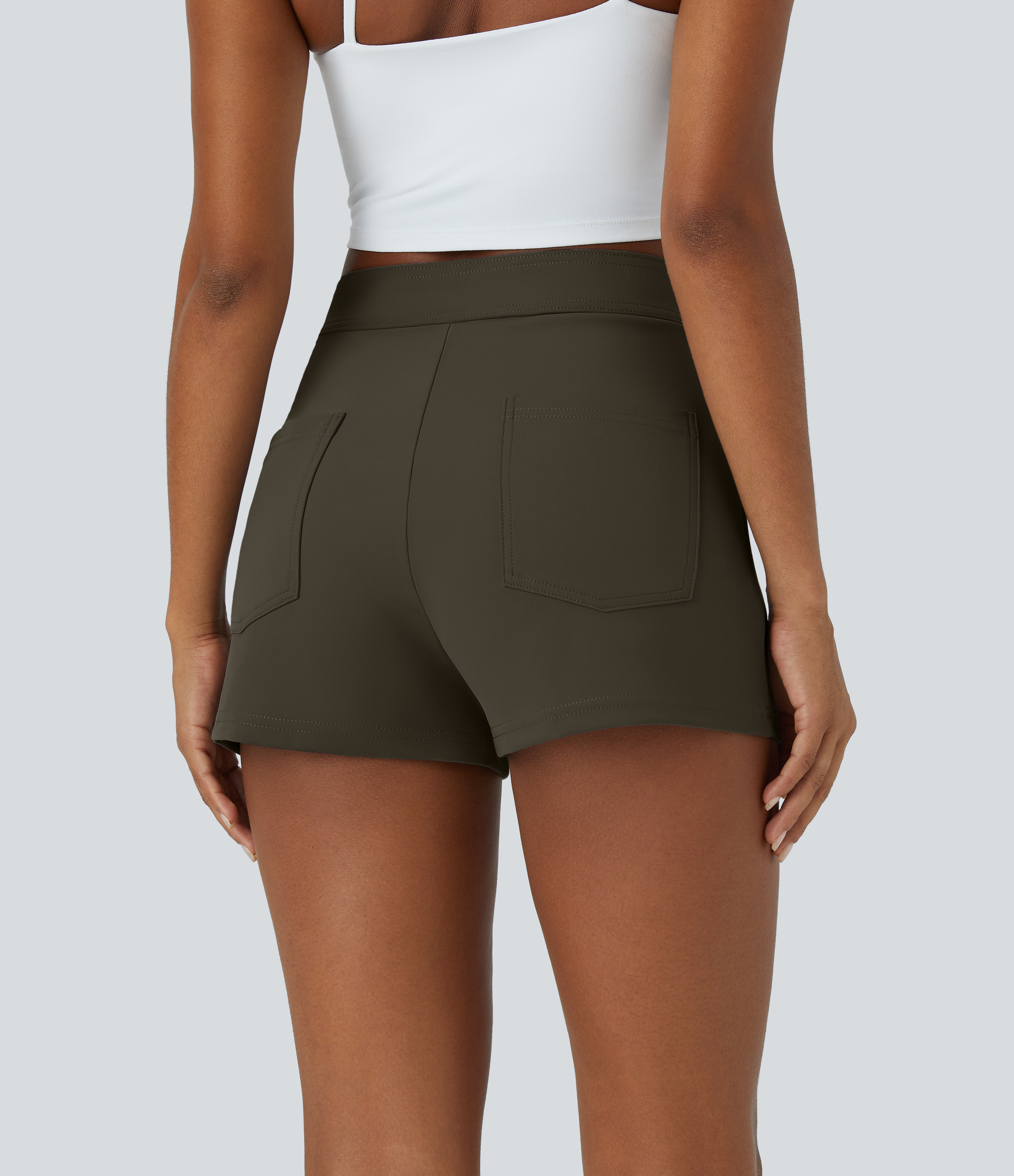 Halara High Waisted Button Multiple Pockets Casual Shorts 2.5``  - Forest Night - S 