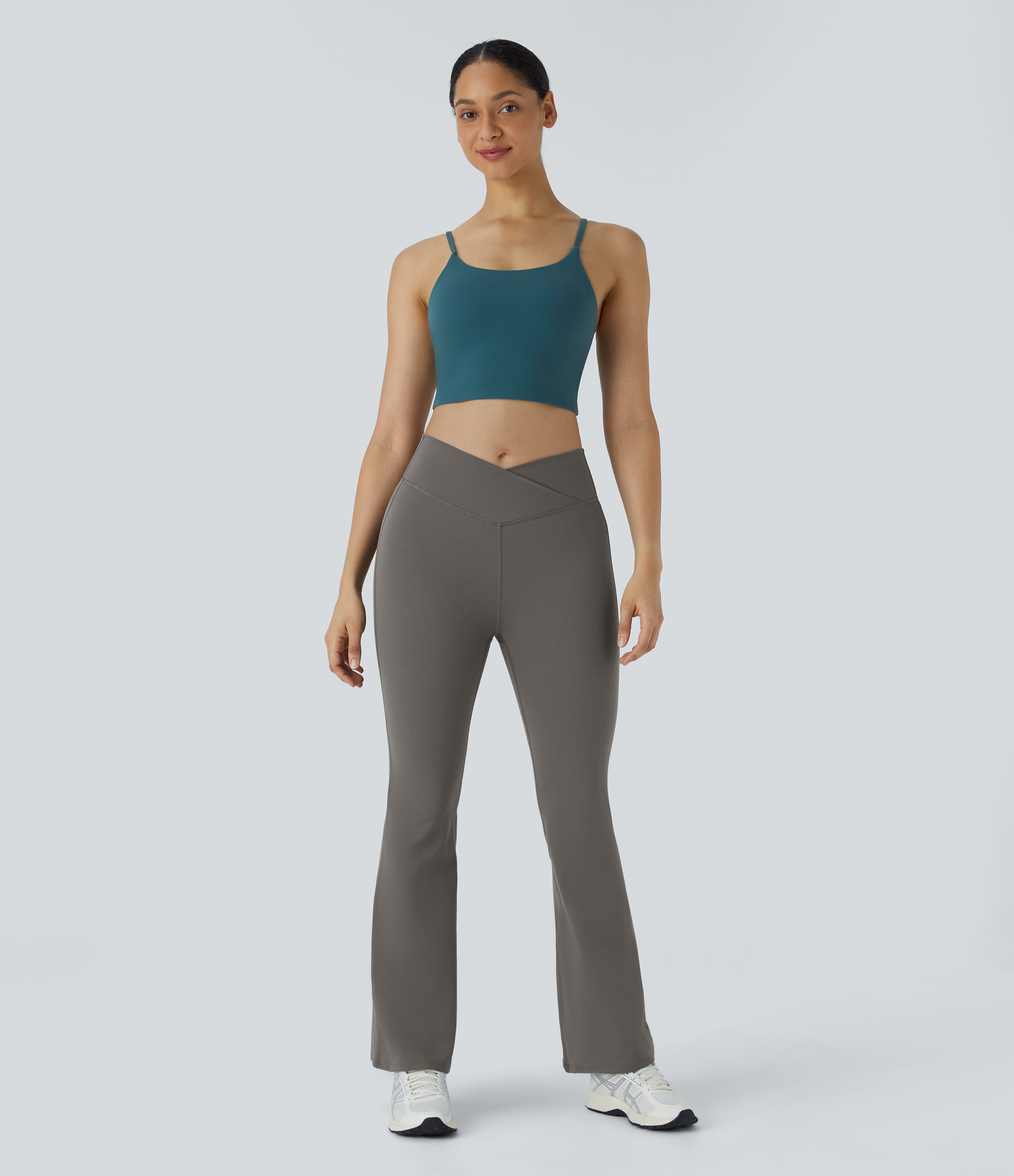 Halara High Waisted Crossover Flare Yoga Leggings  - Deep Red Grey - XS(regular) gym leggings leggings with pockets leggings with butt lift 
