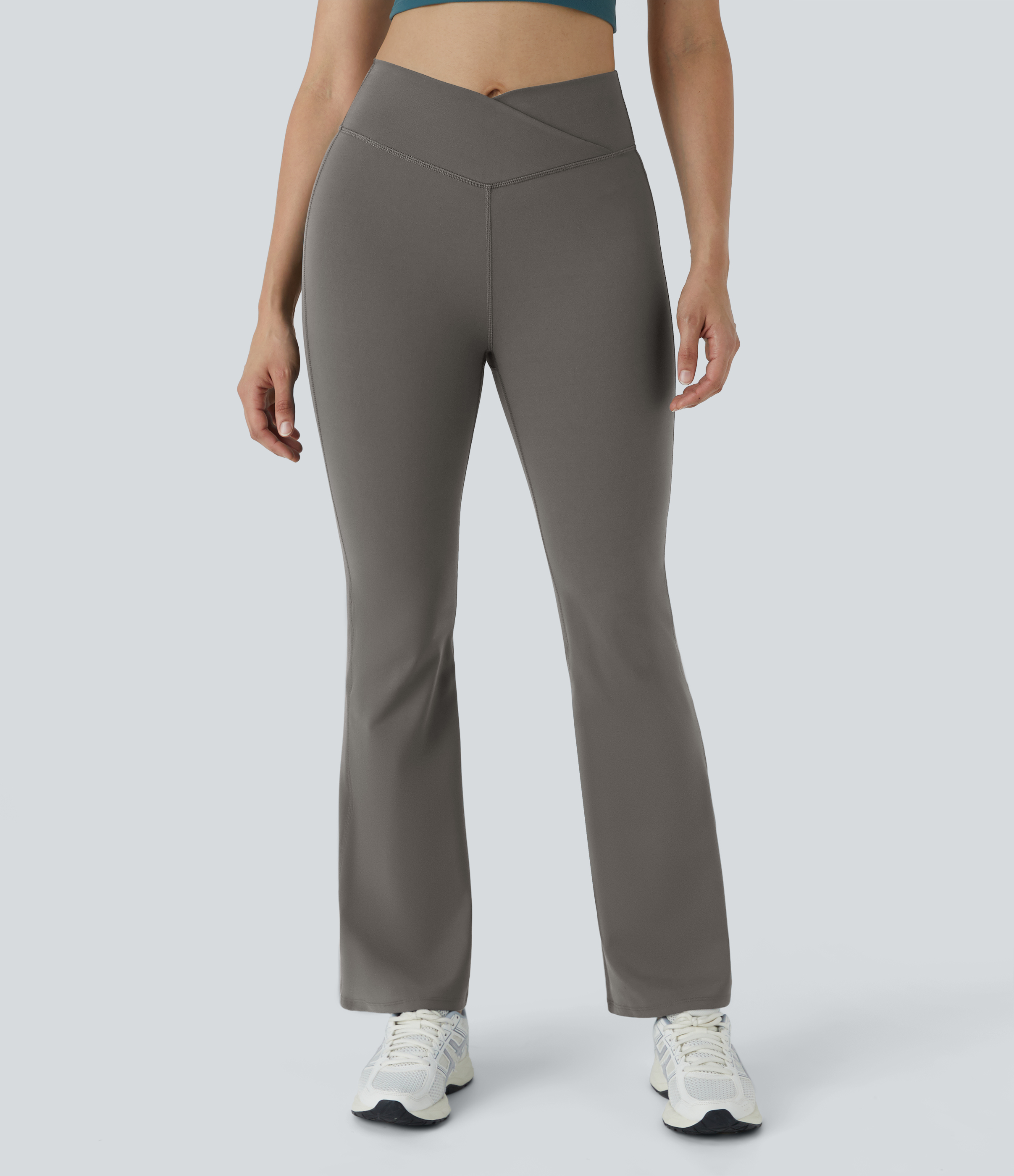 Halara High Waisted Crossover Flare Yoga Leggings  - Deep Red Grey - XS(regular) gym leggings leggings with pockets leggings with butt lift 