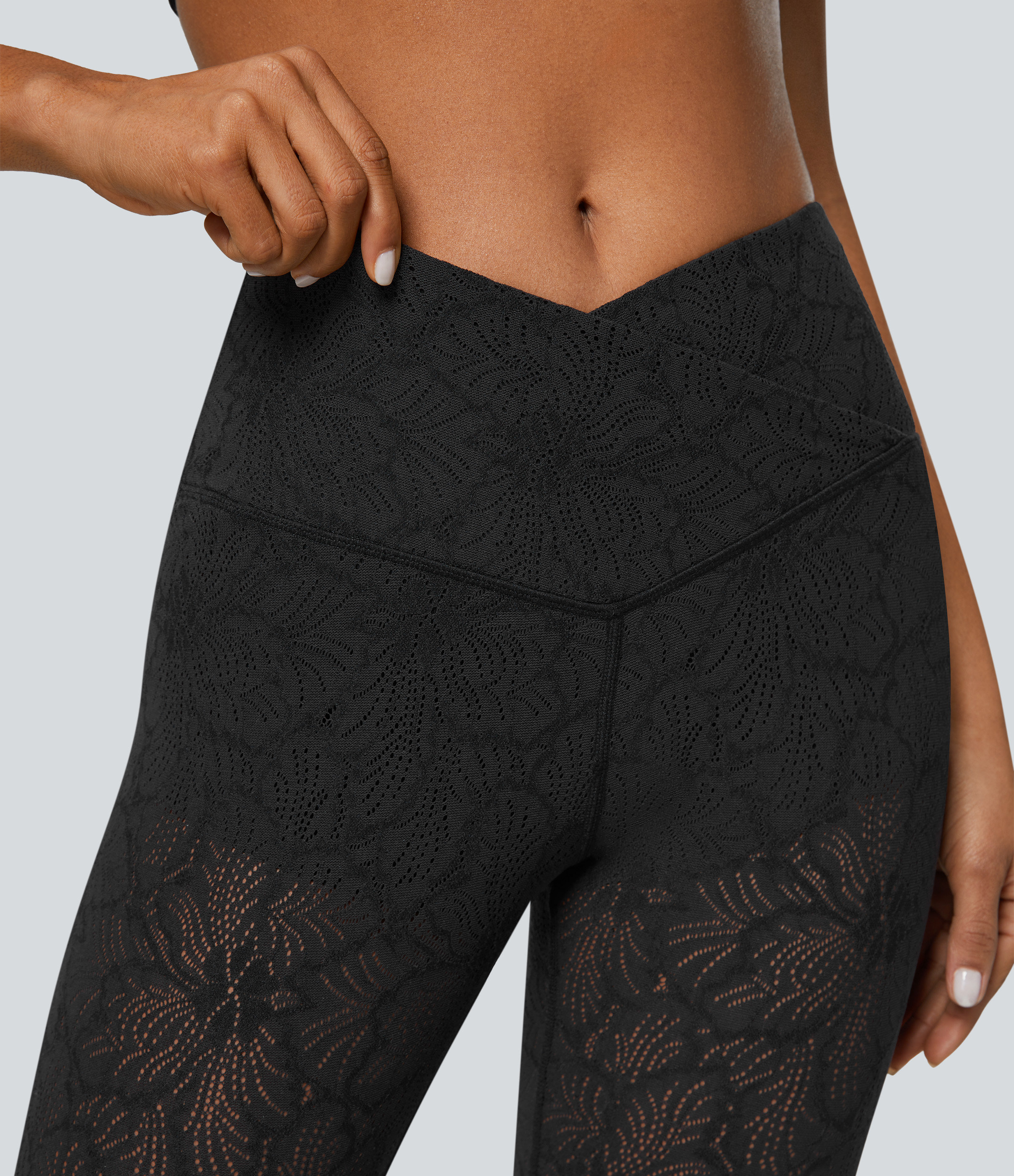 Halara High Waisted Crossover 2-in-1 7/8 Lace Casual Leggings  - Black - XS(7/8) 