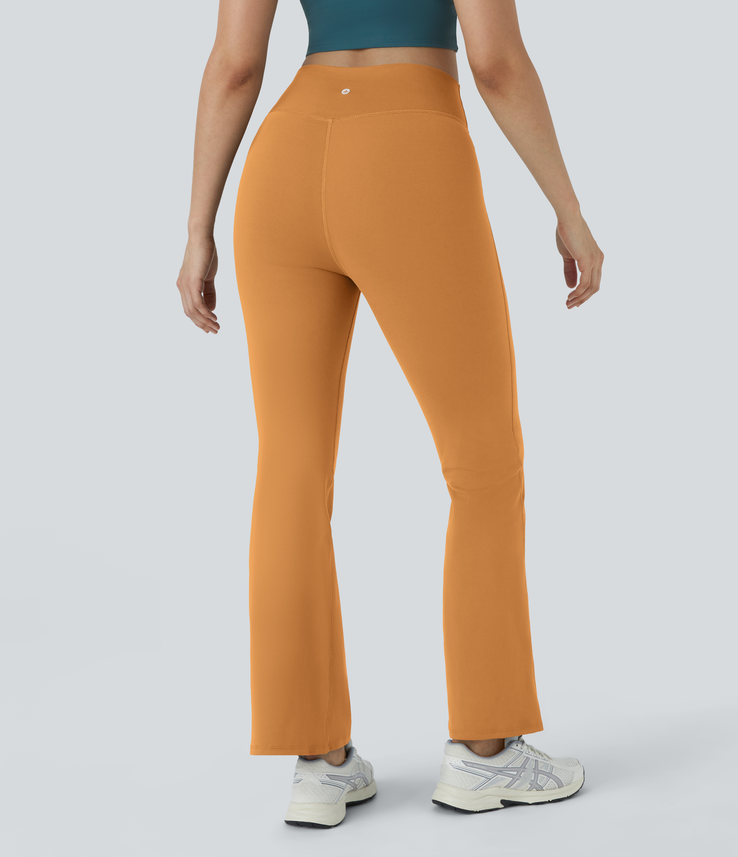 Halara High Waisted Crossover Flare Yoga Leggings  - Buckskin - S(petite) gym leggings leggings with pockets leggings with butt lift 
