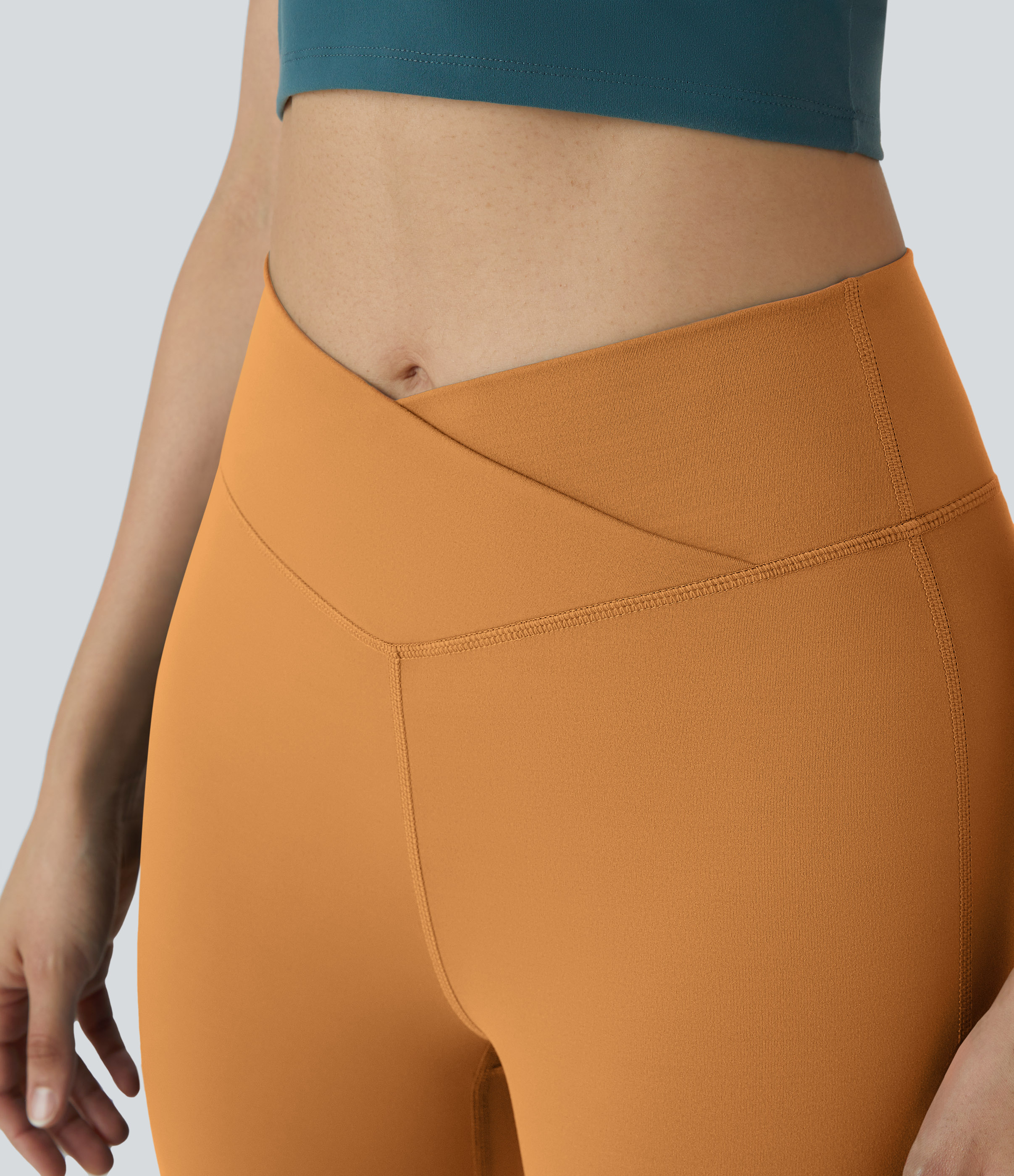 Halara High Waisted Crossover Flare Yoga Leggings  - Buckskin - S(petite) gym leggings leggings with pockets leggings with butt lift 