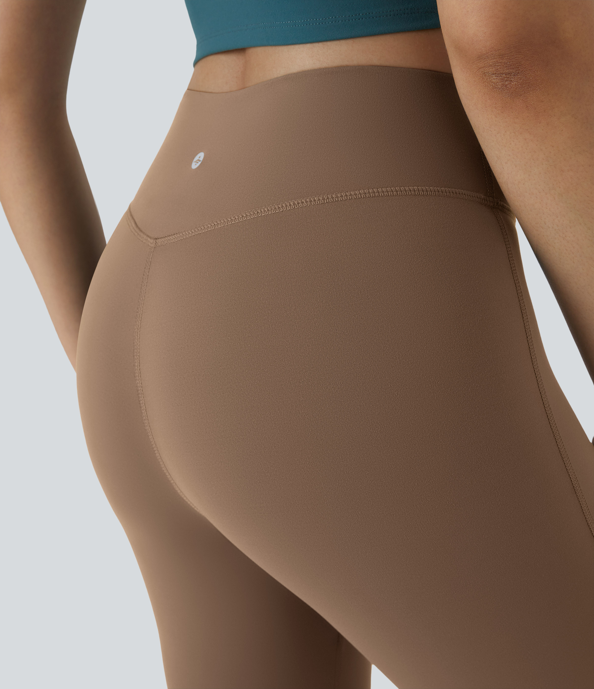 Halara High Waisted Crossover Flare Yoga Leggings  - Burro - S(petite) gym leggings leggings with pockets leggings with butt lift 