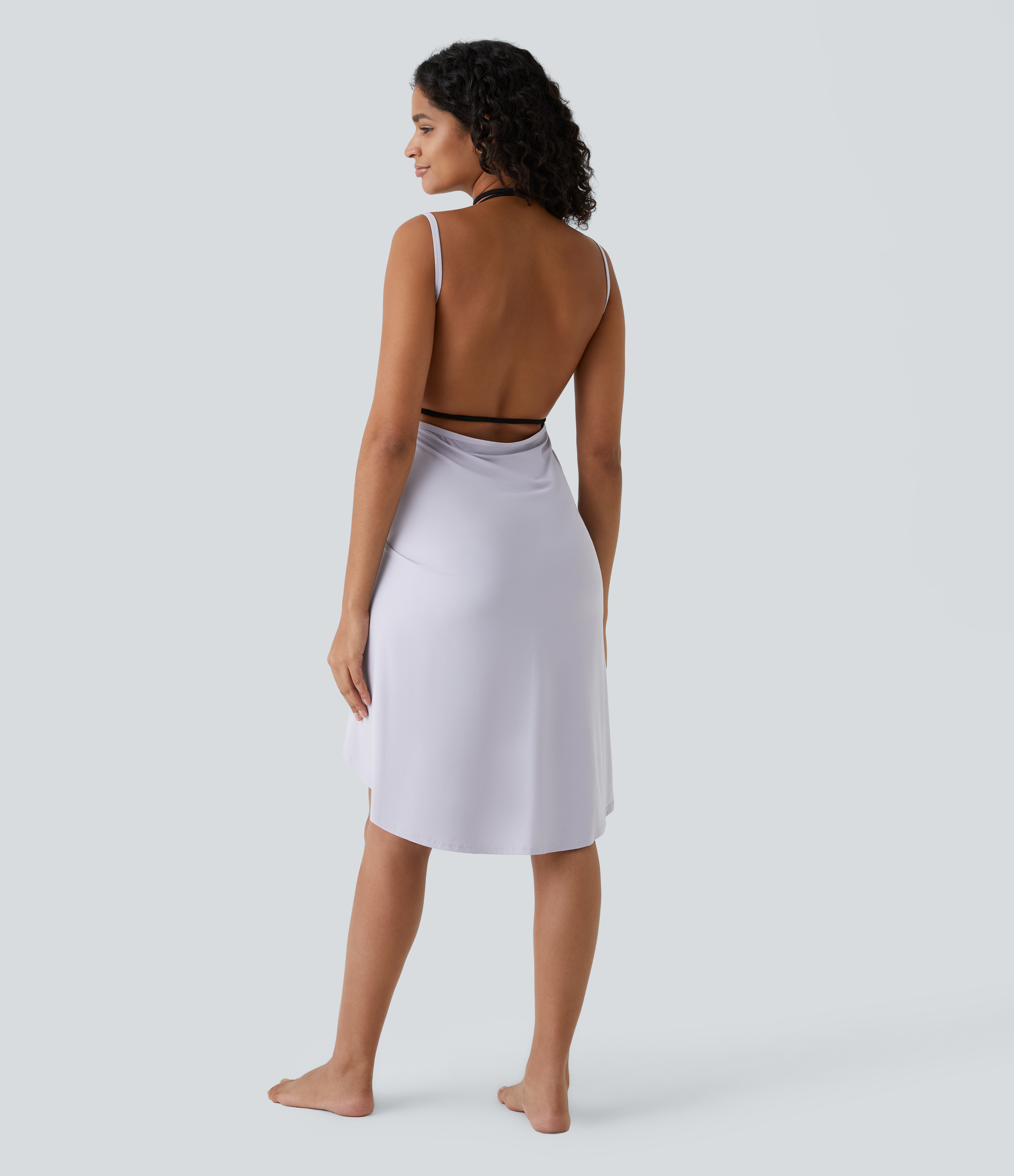 Halara Spaghetti Strap Crossover Backless Cover Up Wrap Cool Touch Resort Dress Casual Dress - Misty Lilac - L slip dress beach dress 