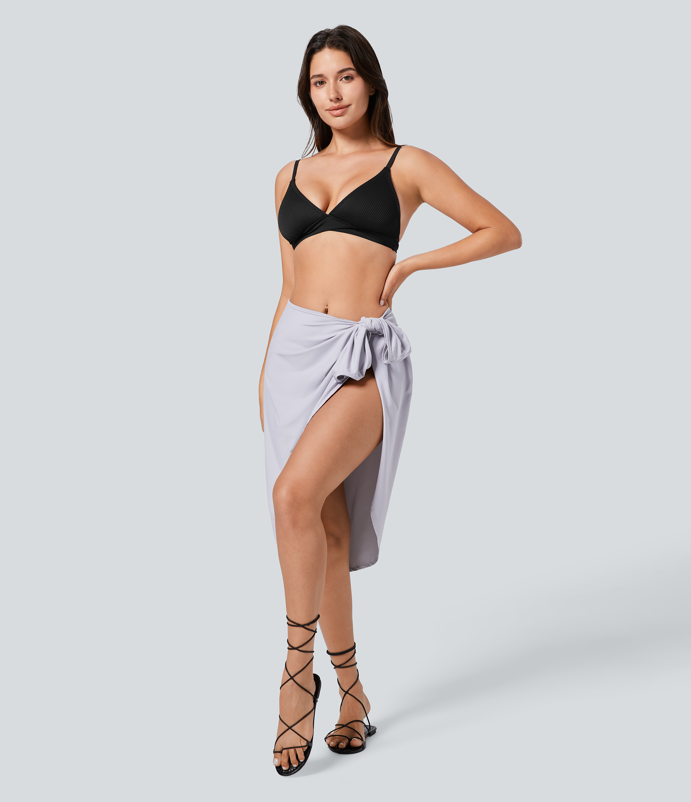 Halara Spaghetti Strap Crossover Backless Cover Up Wrap Cool Touch Resort Dress Casual Dress - Misty Lilac - L slip dress beach dress 