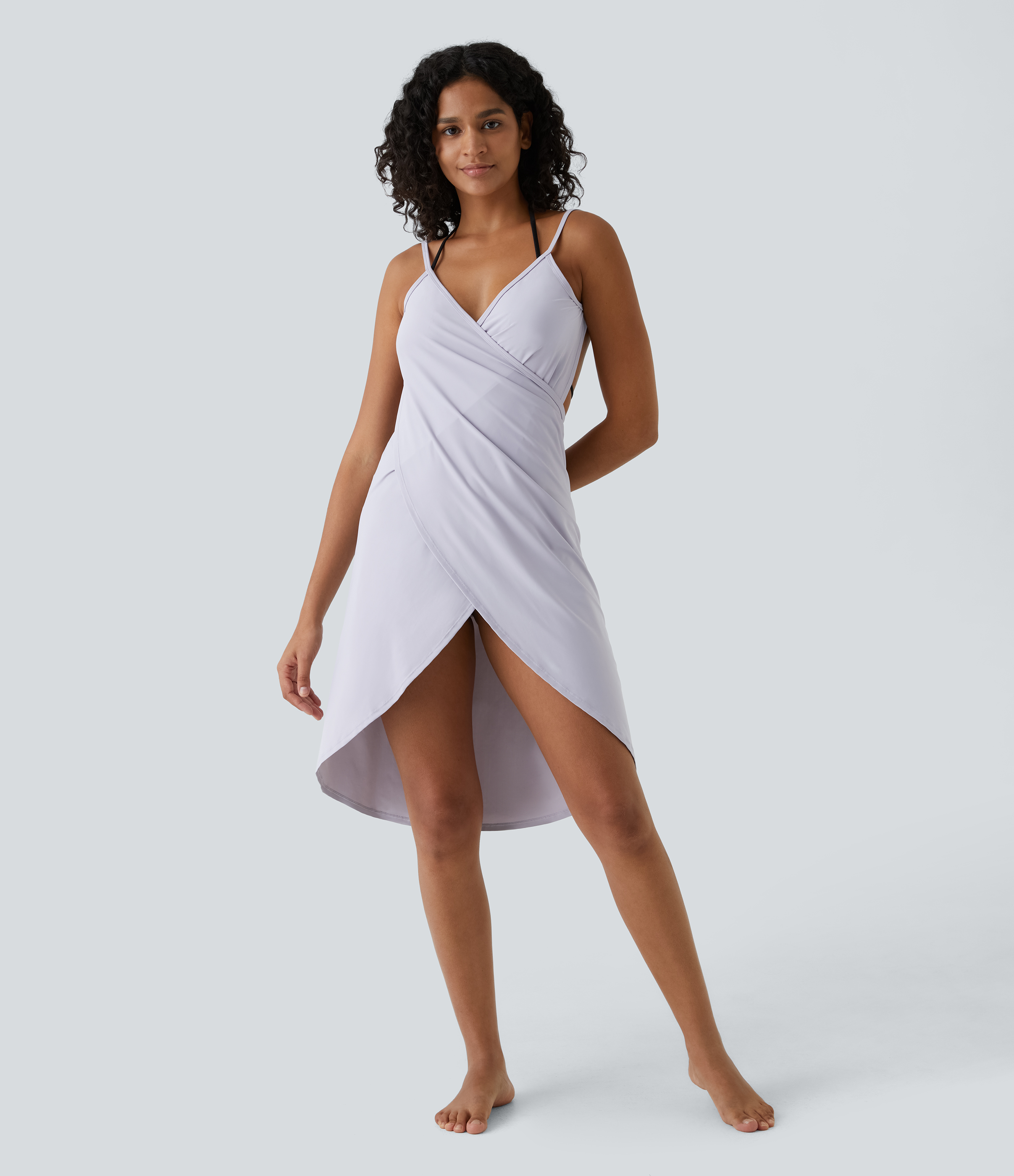 Halara Spaghetti Strap Crossover Backless Cover Up Wrap Cool Touch Resort Dress Casual Dress - Misty Lilac - L slip dress beach dress 