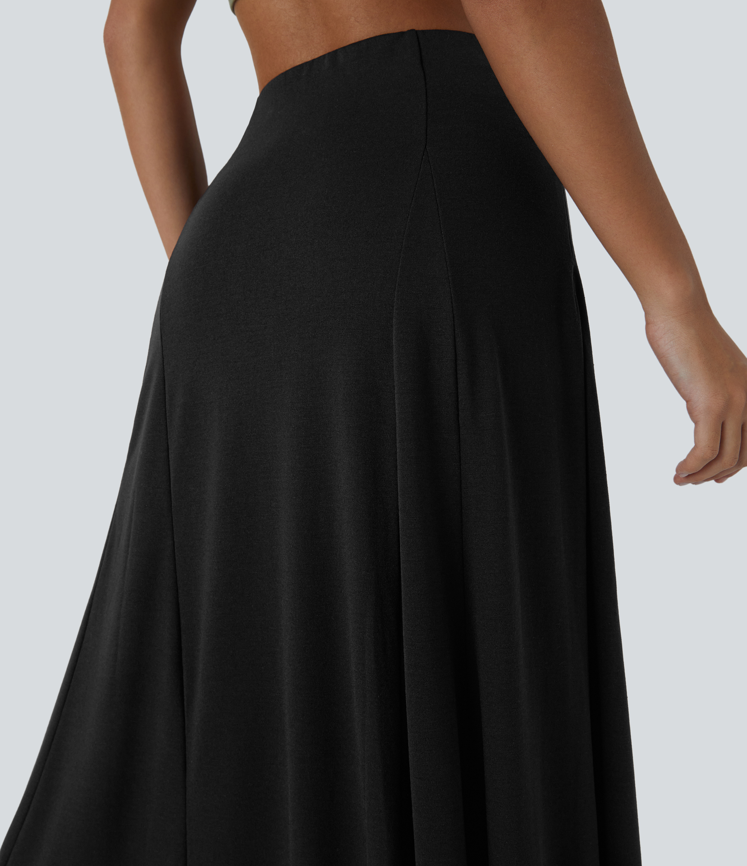 Halara High Waisted Side Zipper Maxi Casual Flare Skirt  - Black - M(regular) 