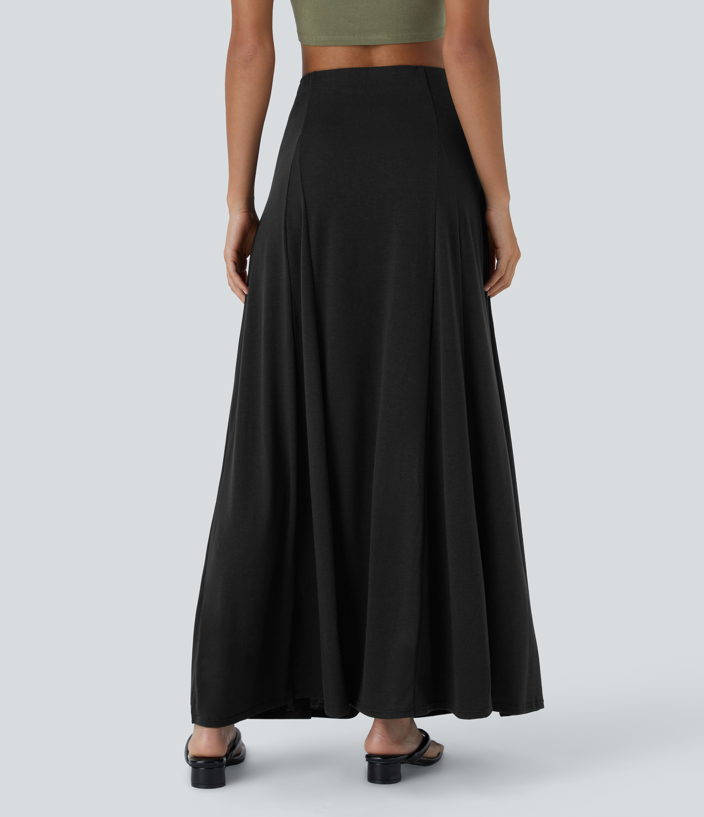 Halara High Waisted Side Zipper Maxi Casual Flare Skirt  - Black - M(regular) 