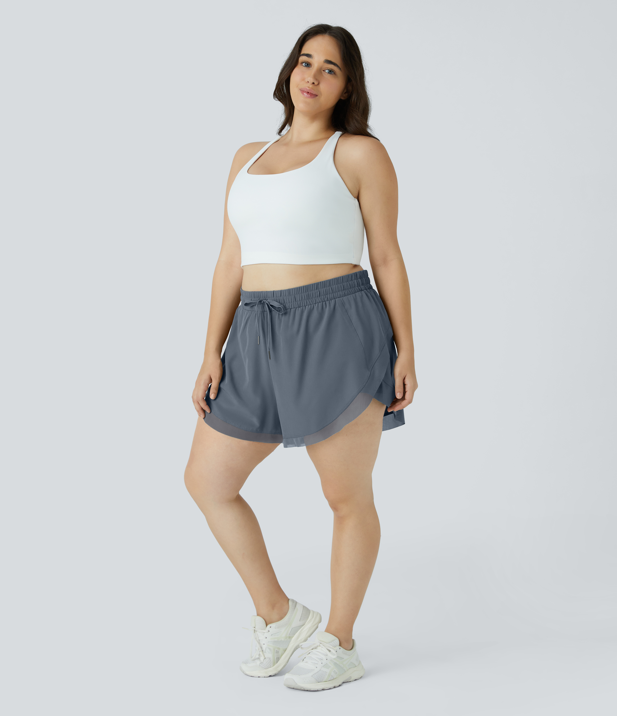Halara Drawstring Contrast Mesh 2-in-1 Plus Size Shorts 4
