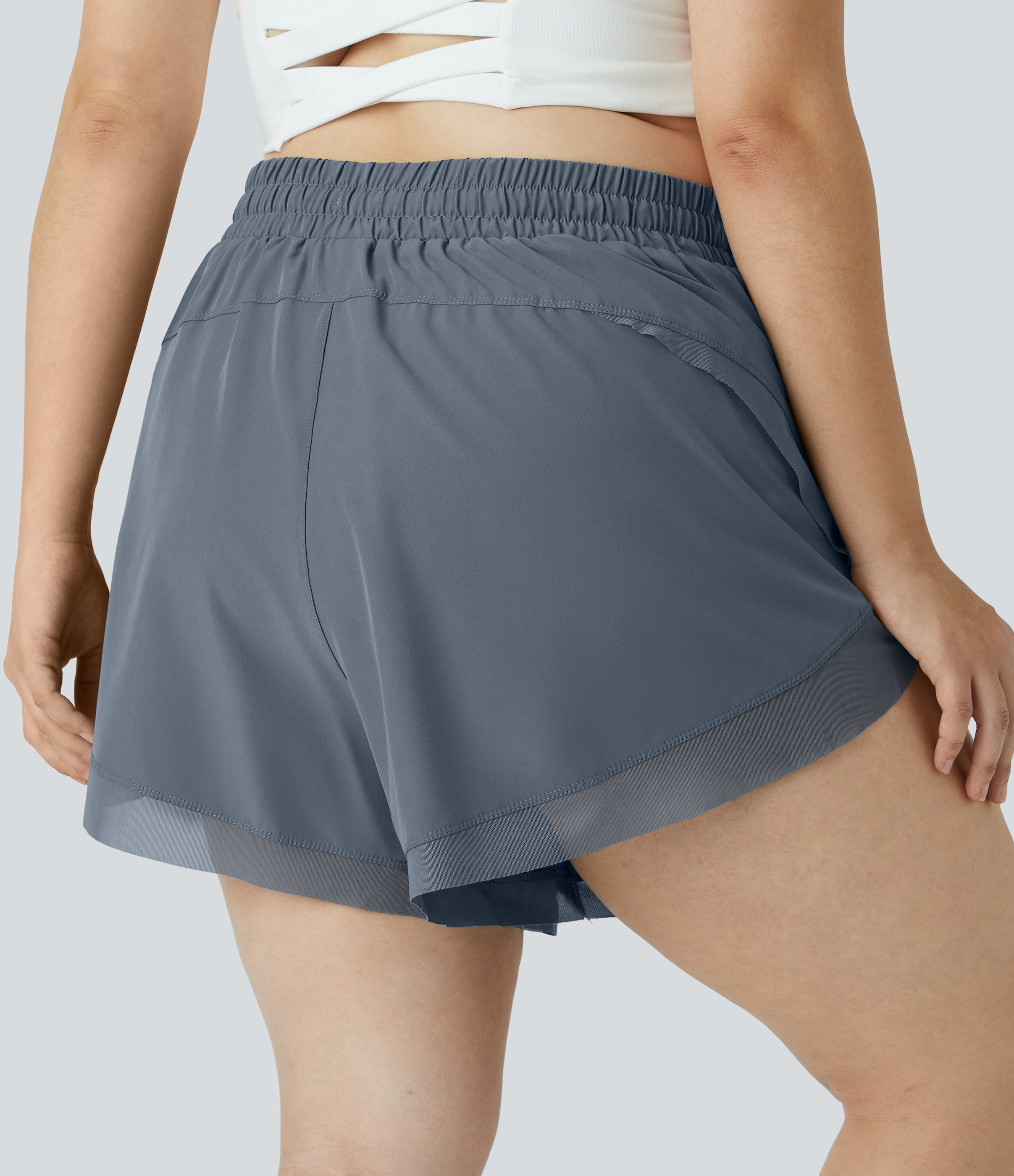 Halara Drawstring Contrast Mesh 2-in-1 Plus Size Shorts 4