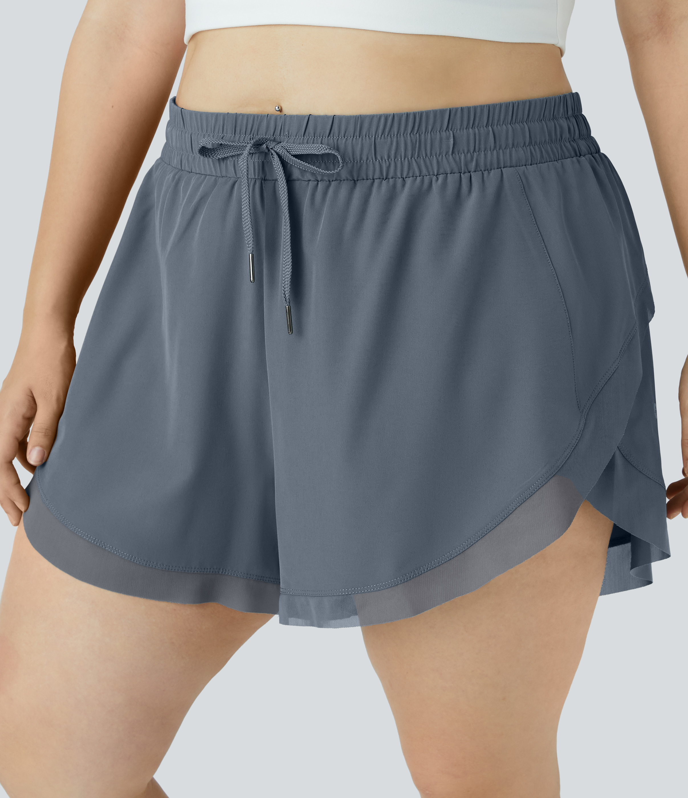 Halara Drawstring Contrast Mesh 2-in-1 Plus Size Shorts 4