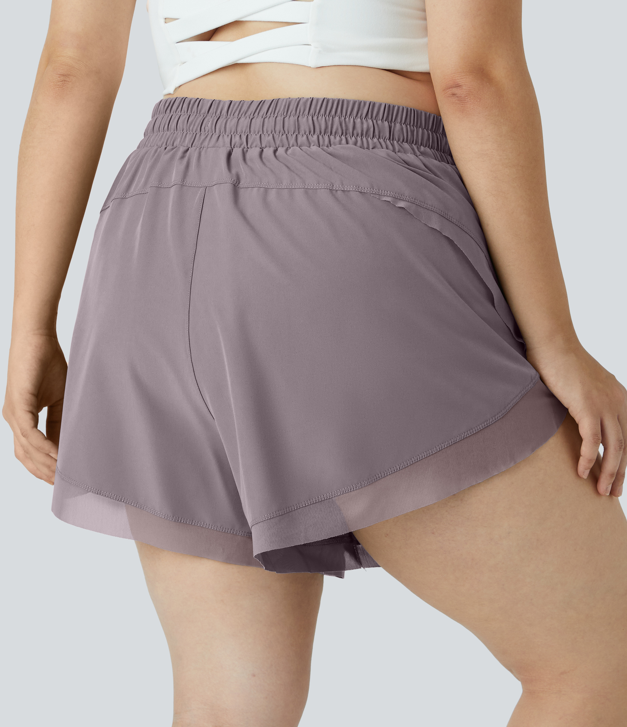 Halara Drawstring Contrast Mesh 2-in-1 Plus Size Shorts 4