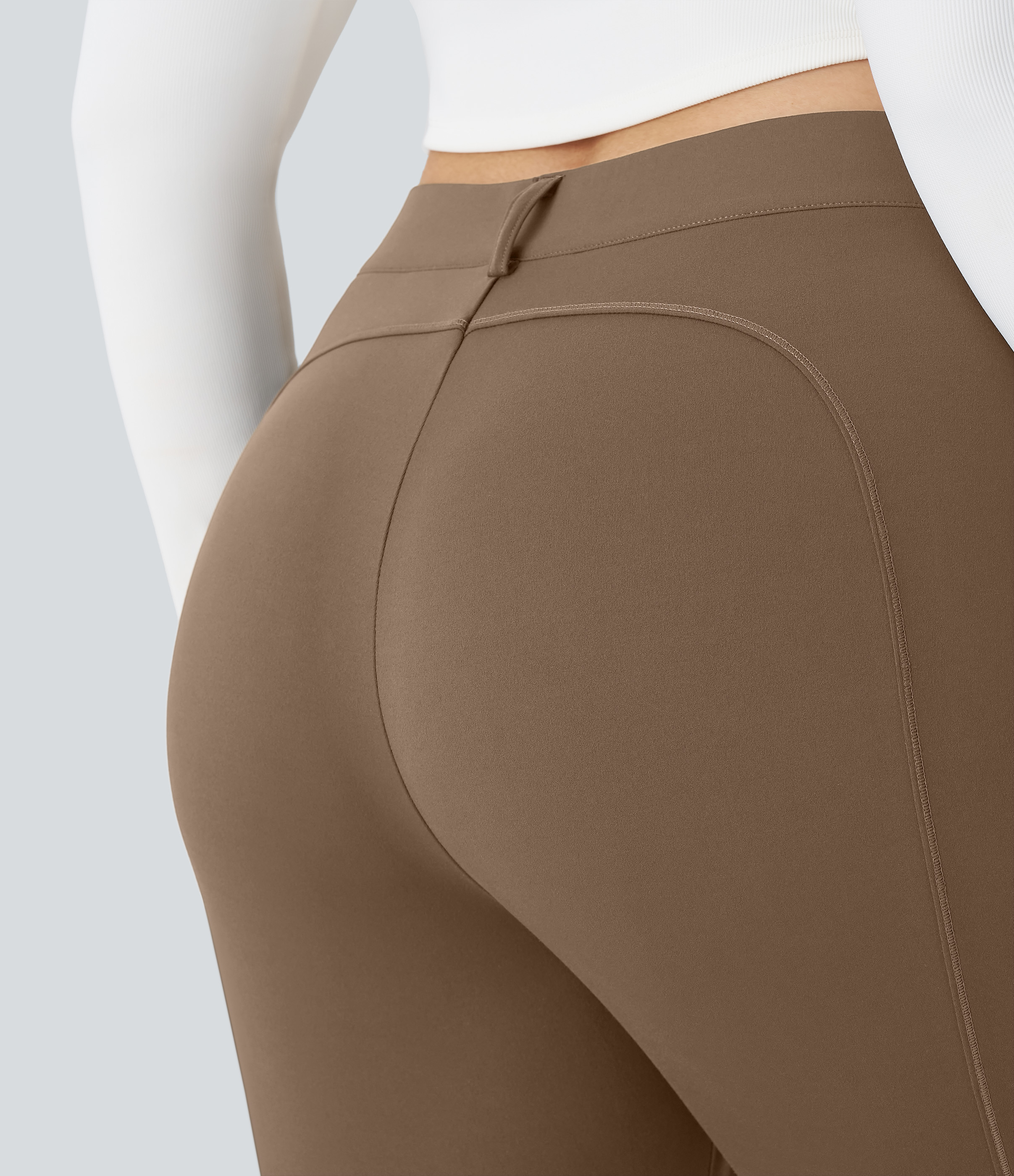 Halara High Waisted Button Zipper Multiple Pockets Solid Slim Hiking Plus Size Cargo Pants  - Sepia - 2X(regular) 