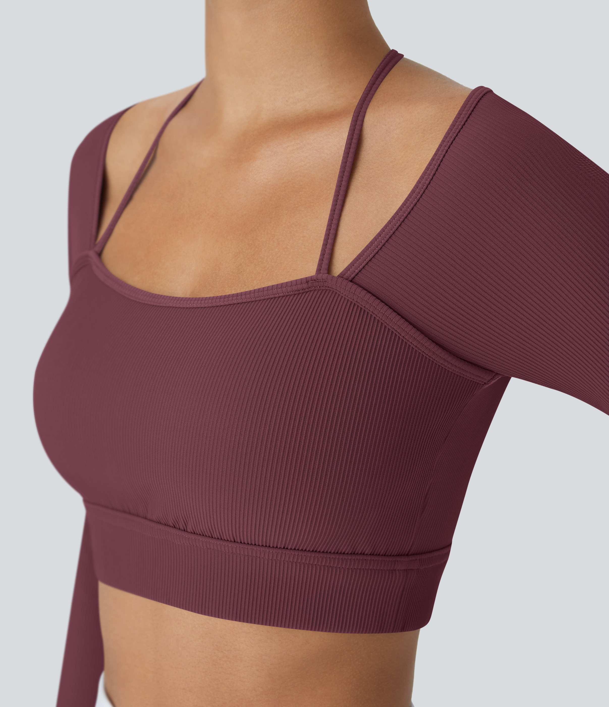 Halara Ribbed Halter Strap Thumb Hole Cropped Yoga Sports Top  - Andorra - S 