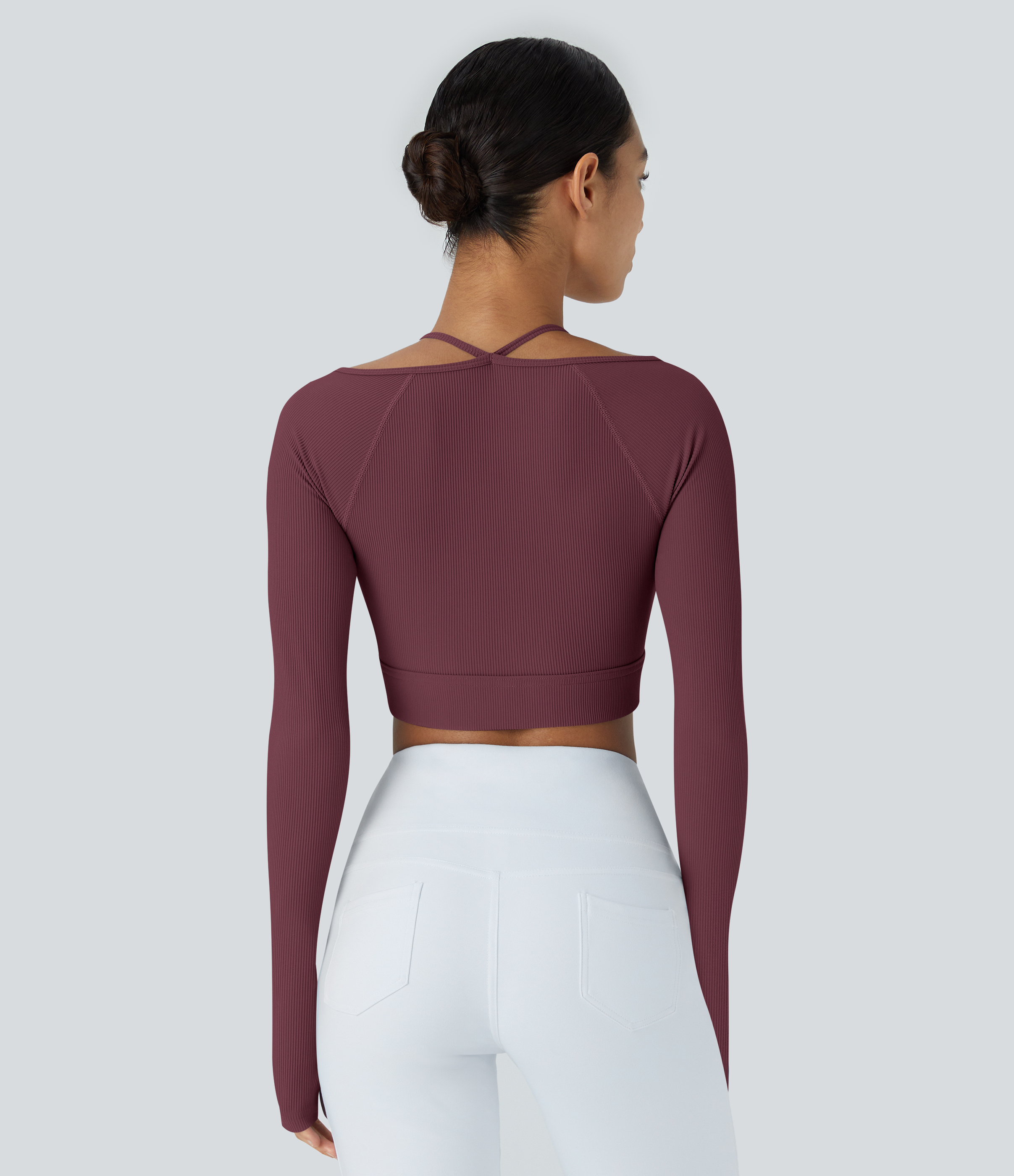 Halara Ribbed Halter Strap Thumb Hole Cropped Yoga Sports Top  - Andorra - S 