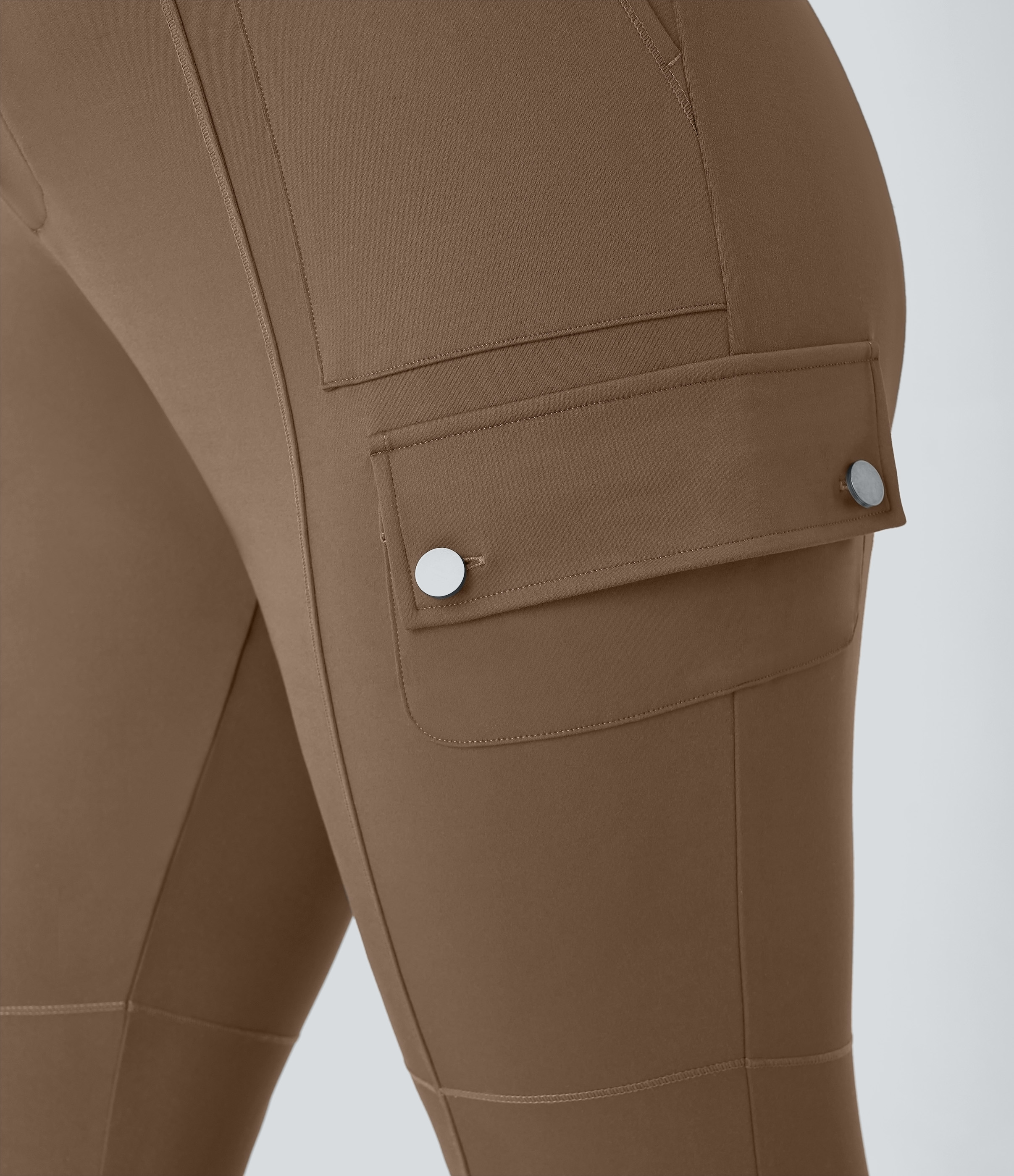 Halara High Waisted Button Zipper Multiple Pockets Solid Slim Hiking Plus Size Cargo Pants  - Sepia - 2X(regular) 