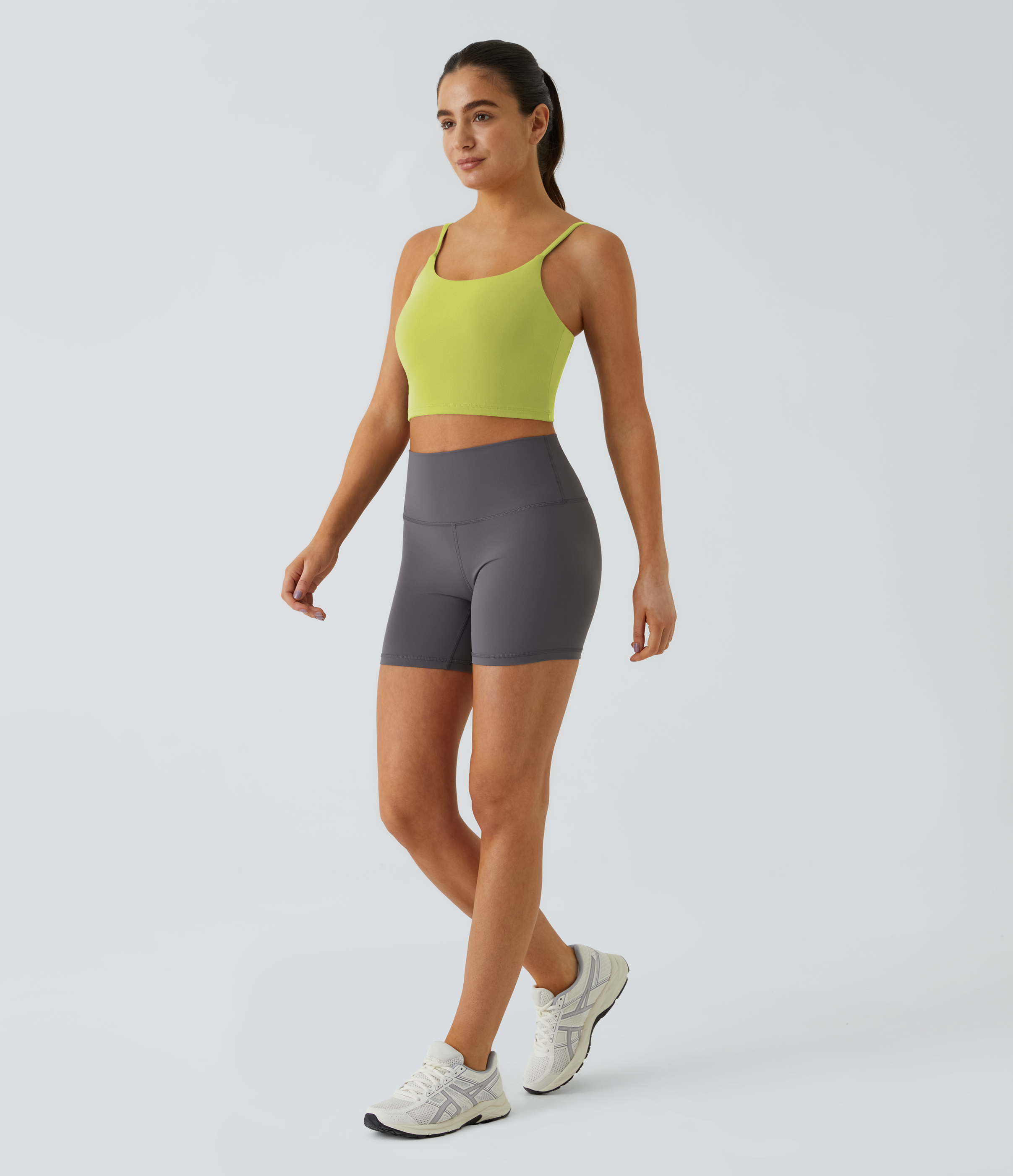 Halara Basic Padded Workout Cropped Tank Top Tank Top - Shadow Lime - S golf tops halter top tunic tops sleeveless tops backless top 