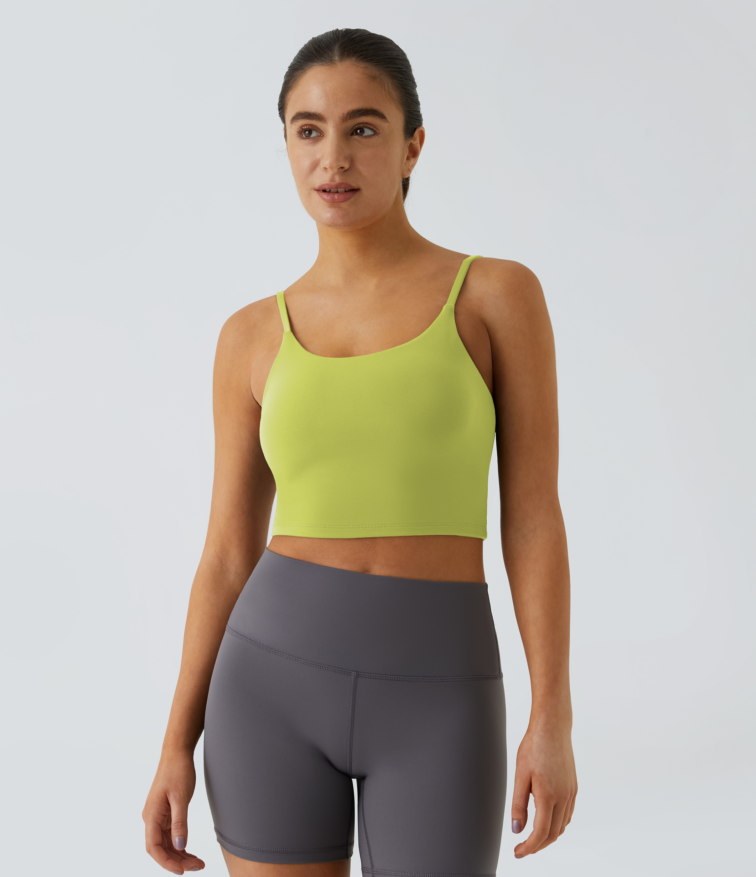 Halara Basic Padded Workout Cropped Tank Top Tank Top - Shadow Lime - S golf tops halter top tunic tops sleeveless tops backless top 