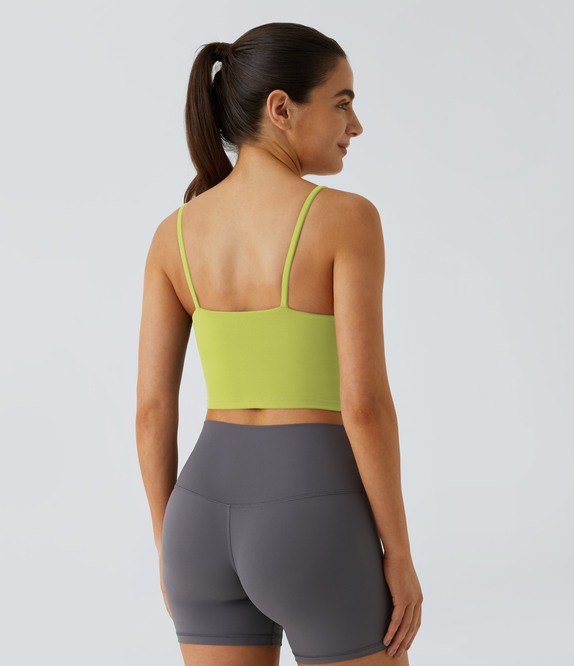 Halara Basic Padded Workout Cropped Tank Top Tank Top - Shadow Lime - S golf tops halter top tunic tops sleeveless tops backless top 