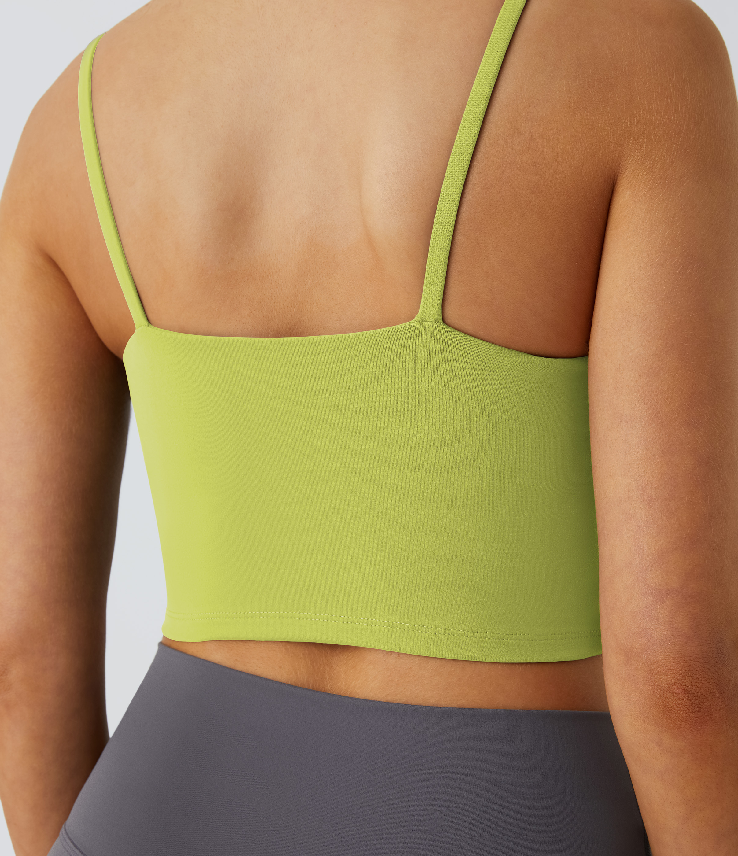 Halara Basic Padded Workout Cropped Tank Top Tank Top - Shadow Lime - S golf tops halter top tunic tops sleeveless tops backless top 
