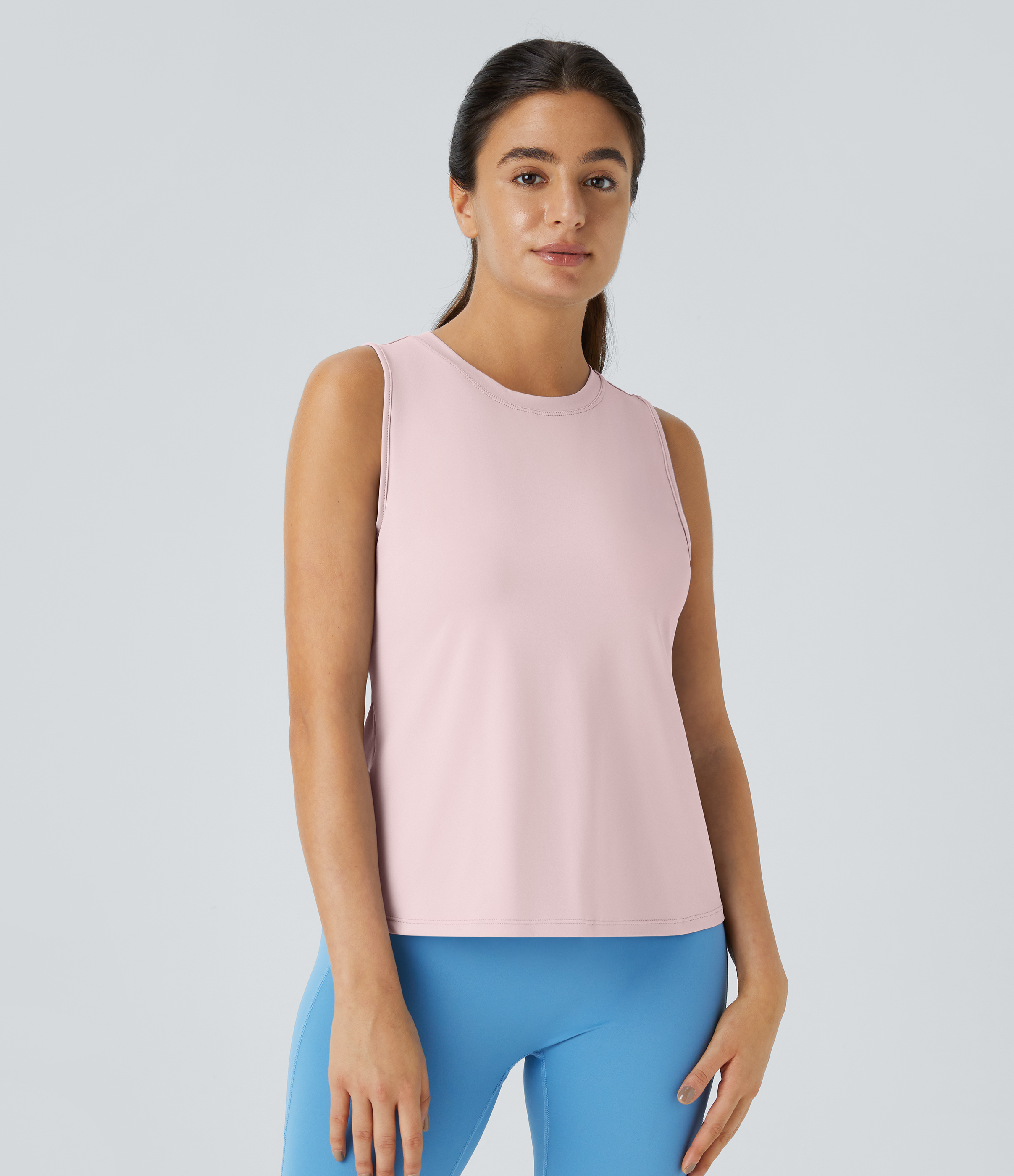 Halara Cut Out Crossover Hem Solid Yoga Tank Top Tank Top - Pale Lilac - XS golf tops halter top tunic tops sleeveless tops backless top 