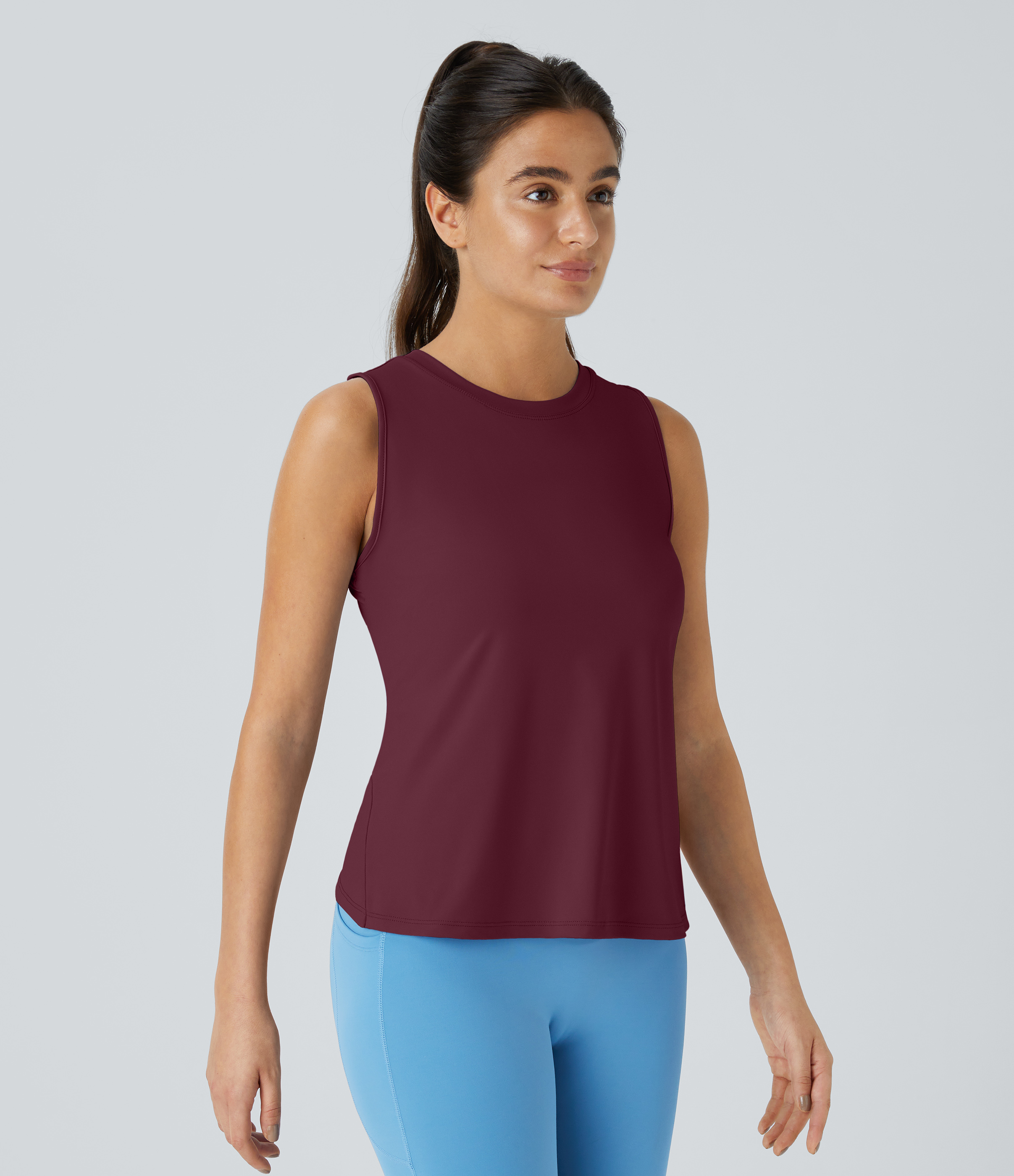 Halara In My Feels Cut Out Crossover Hem Yoga Tank Top Tank Top - Maroon Banner - M golf tops halter top tunic tops sleeveless tops 