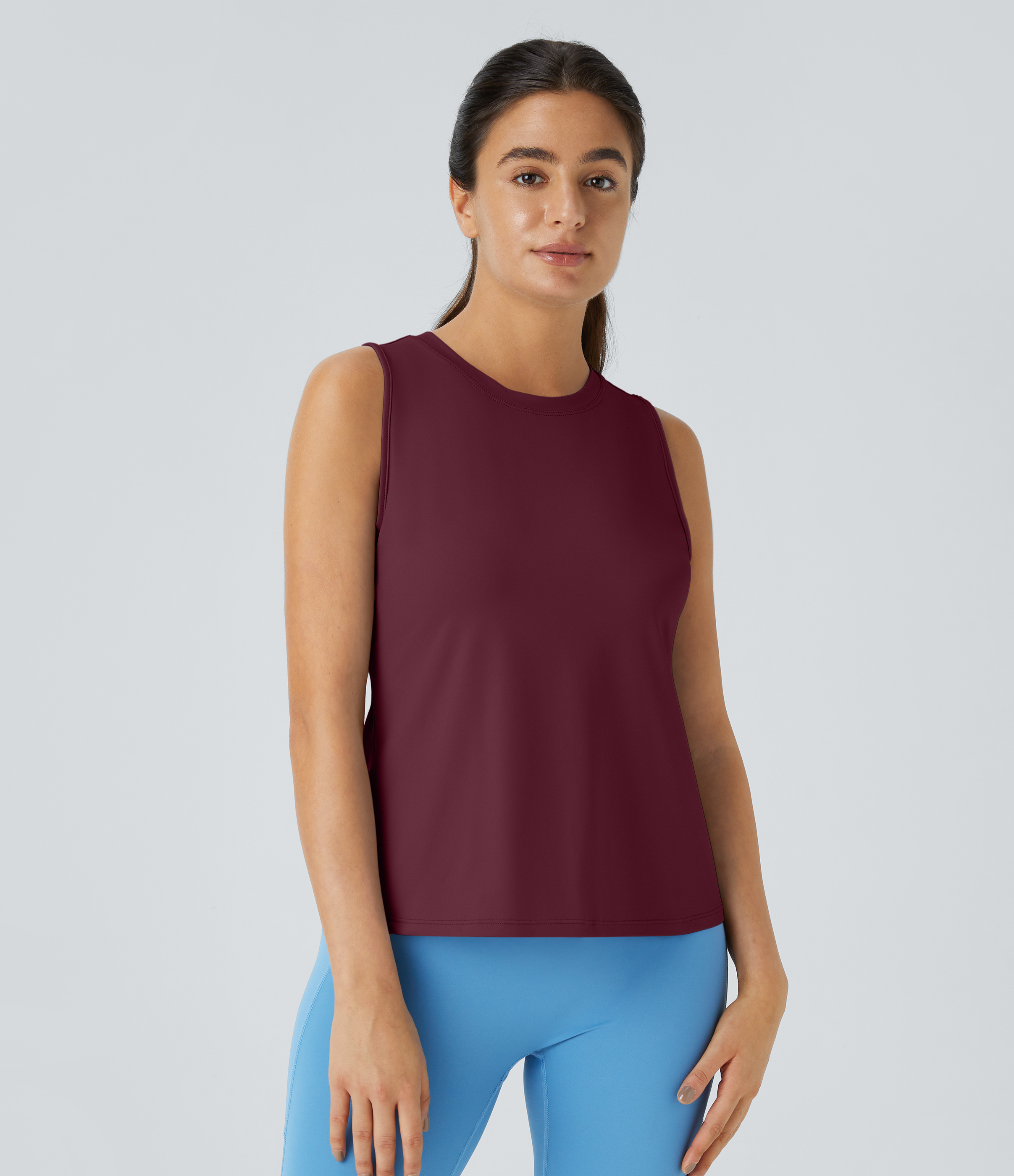 Halara In My Feels Cut Out Crossover Hem Yoga Tank Top Tank Top - Maroon Banner - M golf tops halter top tunic tops sleeveless tops 