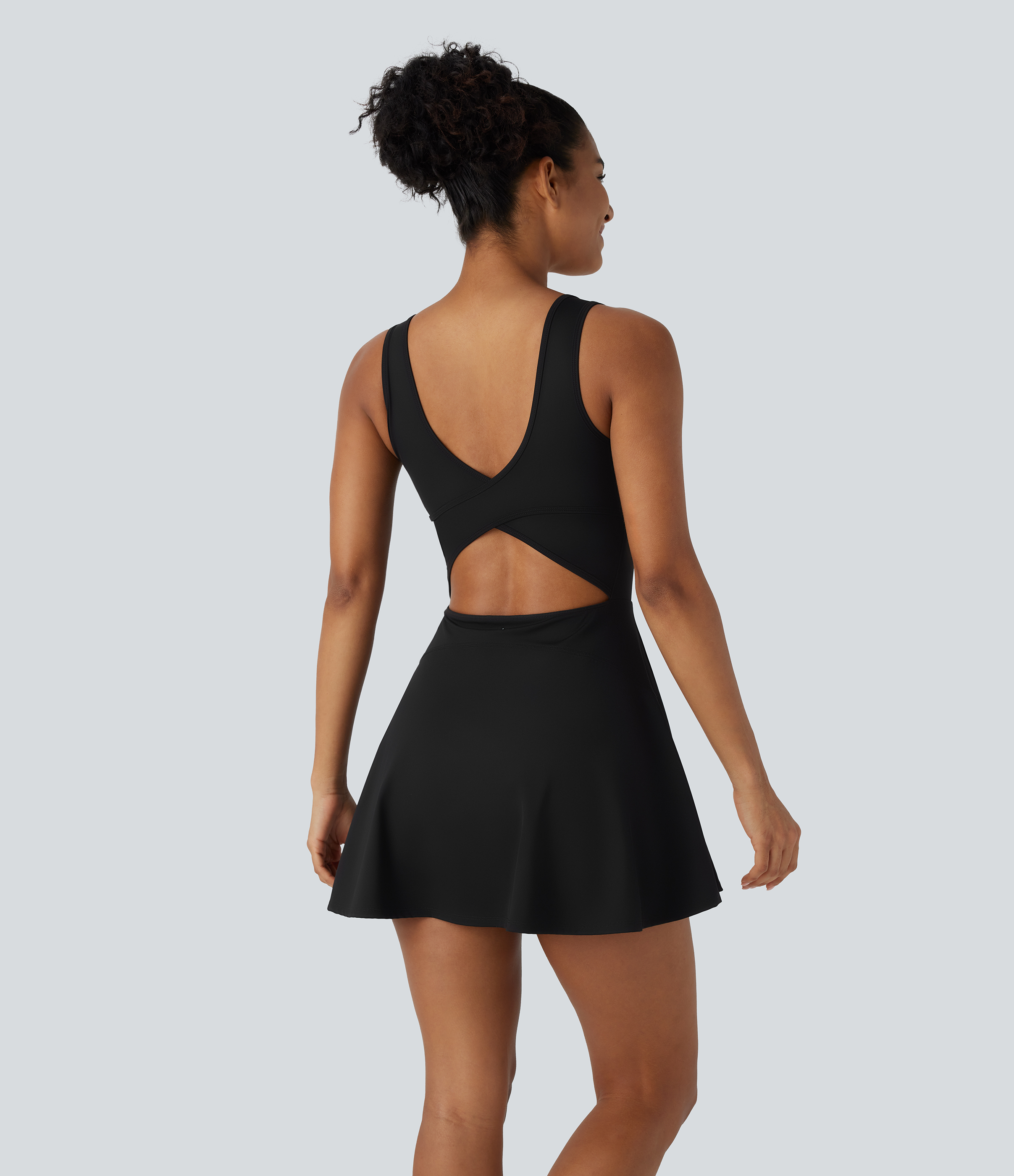 Halara Softlyzeroв„ў Airy Backless Crisscross U Neck 2-in-1 Side Pocket Mini Cool Touch Dance Active Dress Workout Dress - Black - XS 