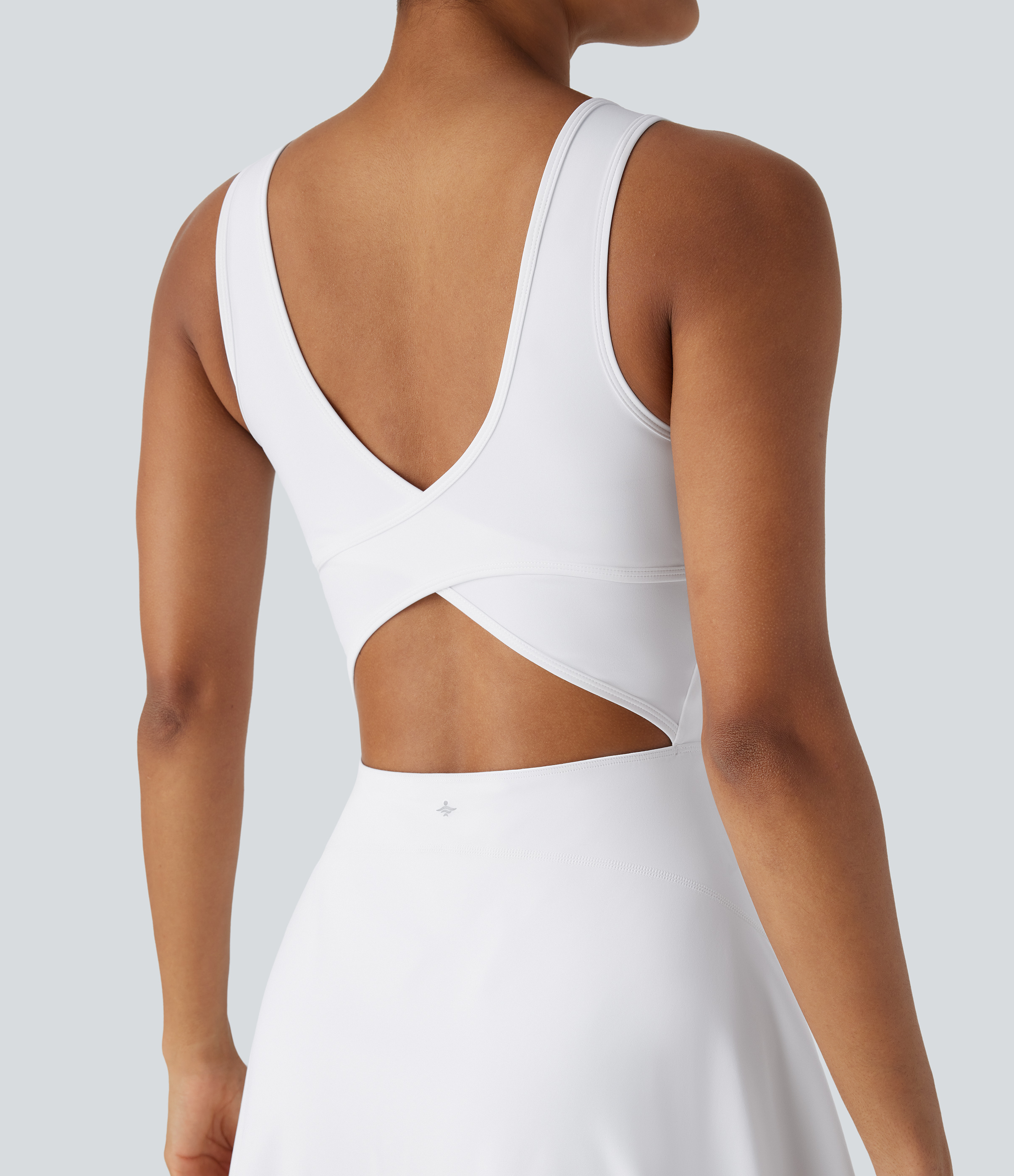 Halara Softlyzeroв„ў Airy Backless Crisscross U Neck 2-in-1 Side Pocket Mini Cool Touch Dance Active Dress Workout Dress - White - M 