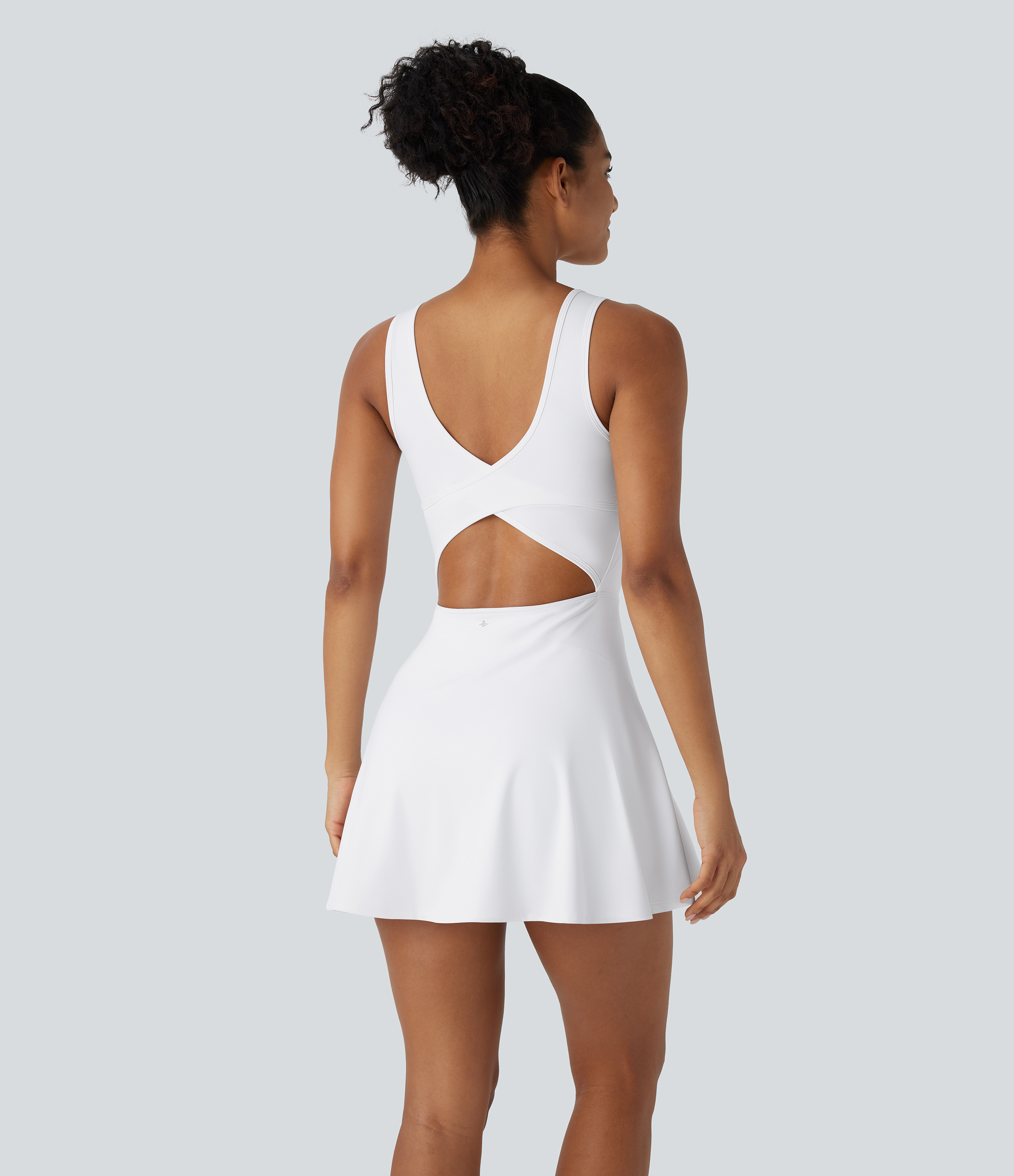 Halara Softlyzeroв„ў Airy Backless Crisscross U Neck 2-in-1 Side Pocket Mini Cool Touch Dance Active Dress Workout Dress - White - M 