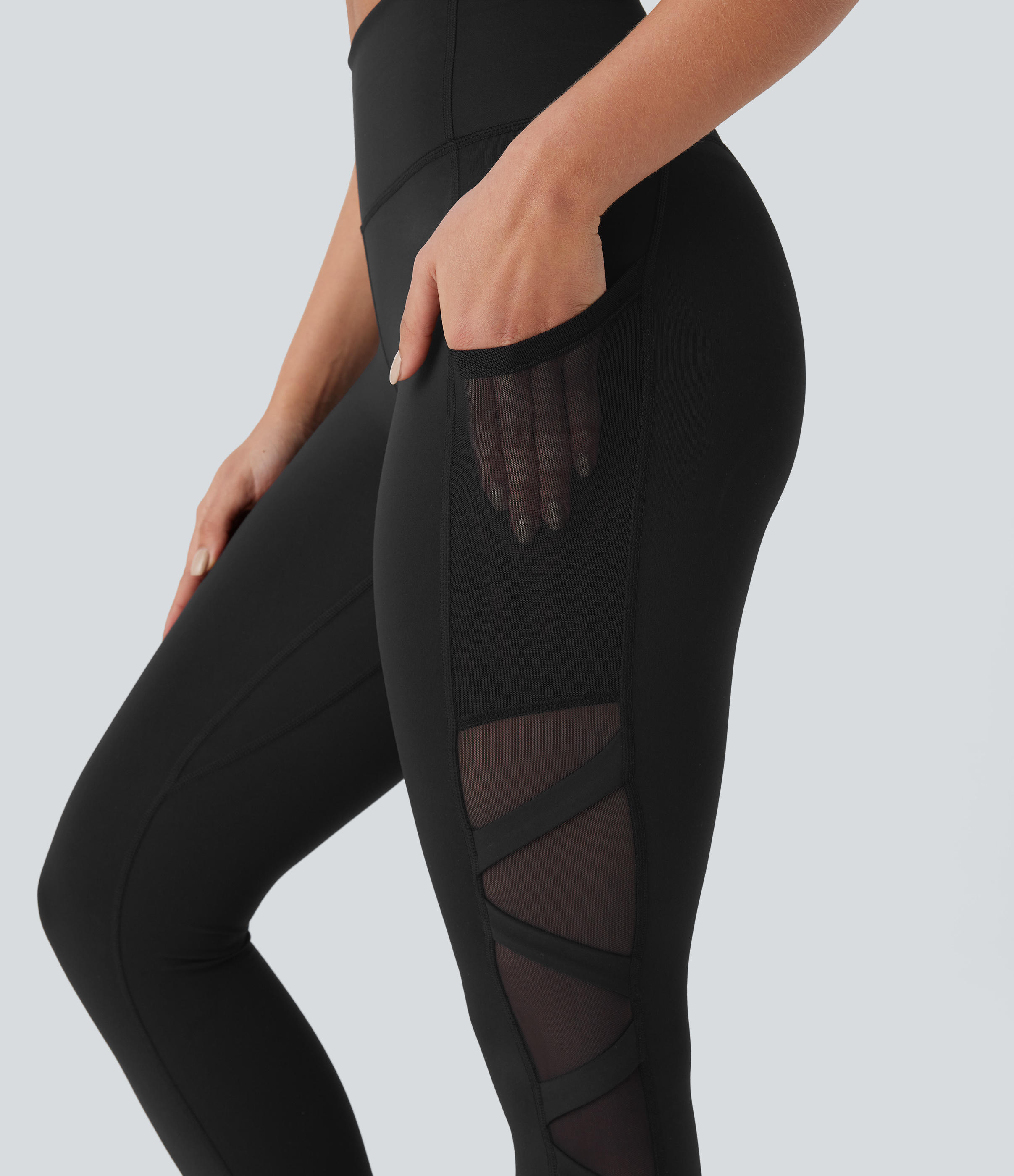 Halara SpeedWaveв„ў High Waisted Side Pocket Contrast Mesh Quick Dry 7/8 Yoga Leggings  - Black - L(7/8) gym leggings leggings with pockets 