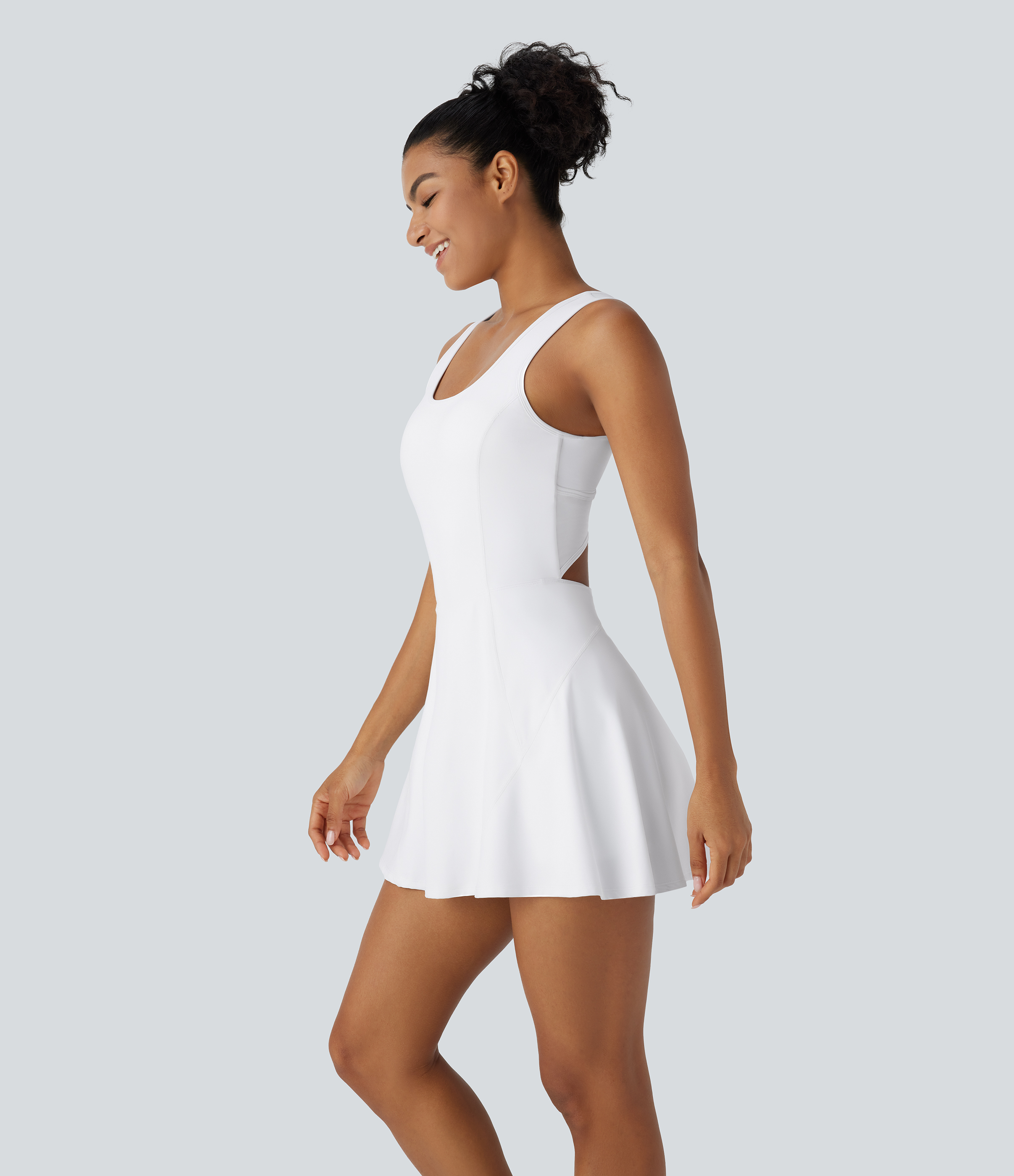 Halara Softlyzeroв„ў Airy Backless Crisscross U Neck 2-in-1 Side Pocket Mini Cool Touch Dance Active Dress Workout Dress - White - M 