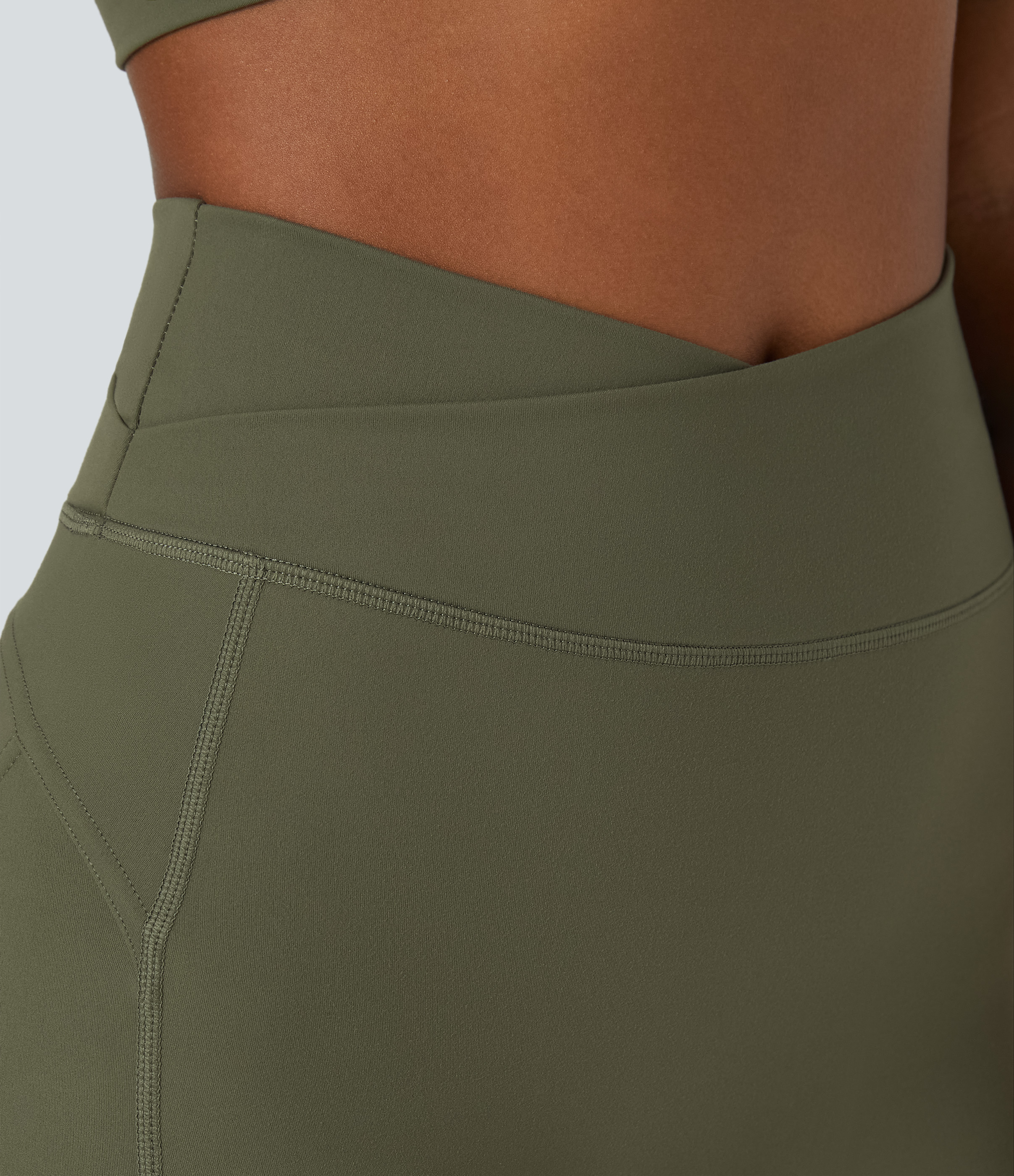 Halara Softlyzeroв„ў Plush High Waisted Crossover Ruched Plain Yoga Biker Shorts 5``  - Grass Grey Green - M biker shorts women 