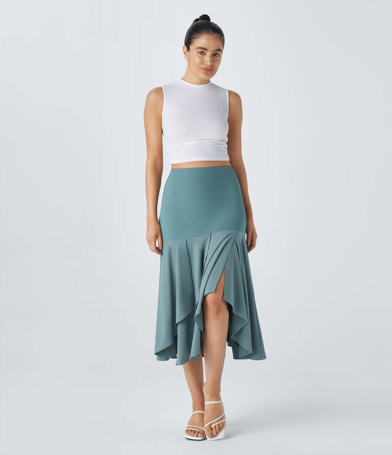 Halara Breezefulв„ў High Waisted Asymmetric Split Hem 2-in-1 Flowy Quick Dry Casual Skirt  - Stone Blue - XS(regular) 