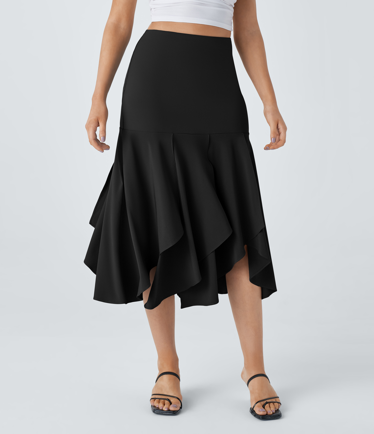 Halara Breezefulв„ў High Waisted Asymmetric Split Hem 2-in-1 Flowy Quick Dry Casual Skirt  - Black - XS(regular) 