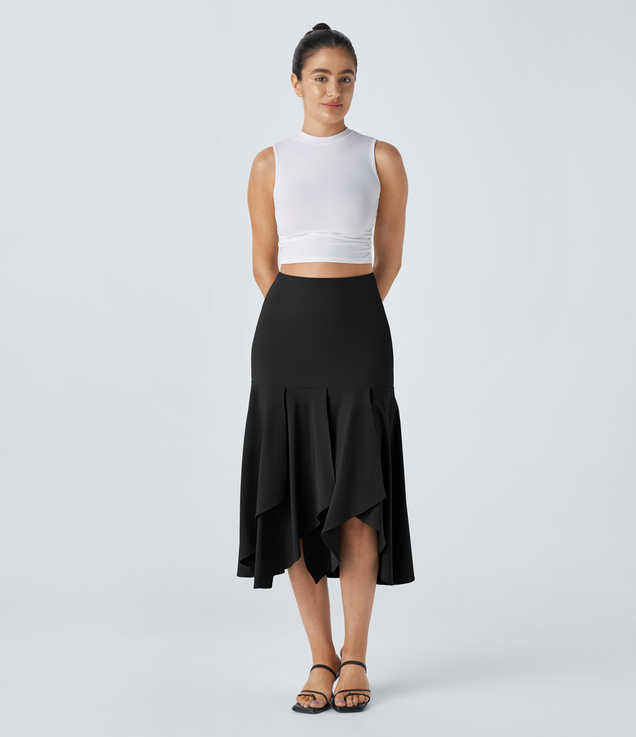 Halara Breezefulв„ў High Waisted Asymmetric Split Hem 2-in-1 Flowy Quick Dry Casual Skirt  - Black - XS(regular) 
