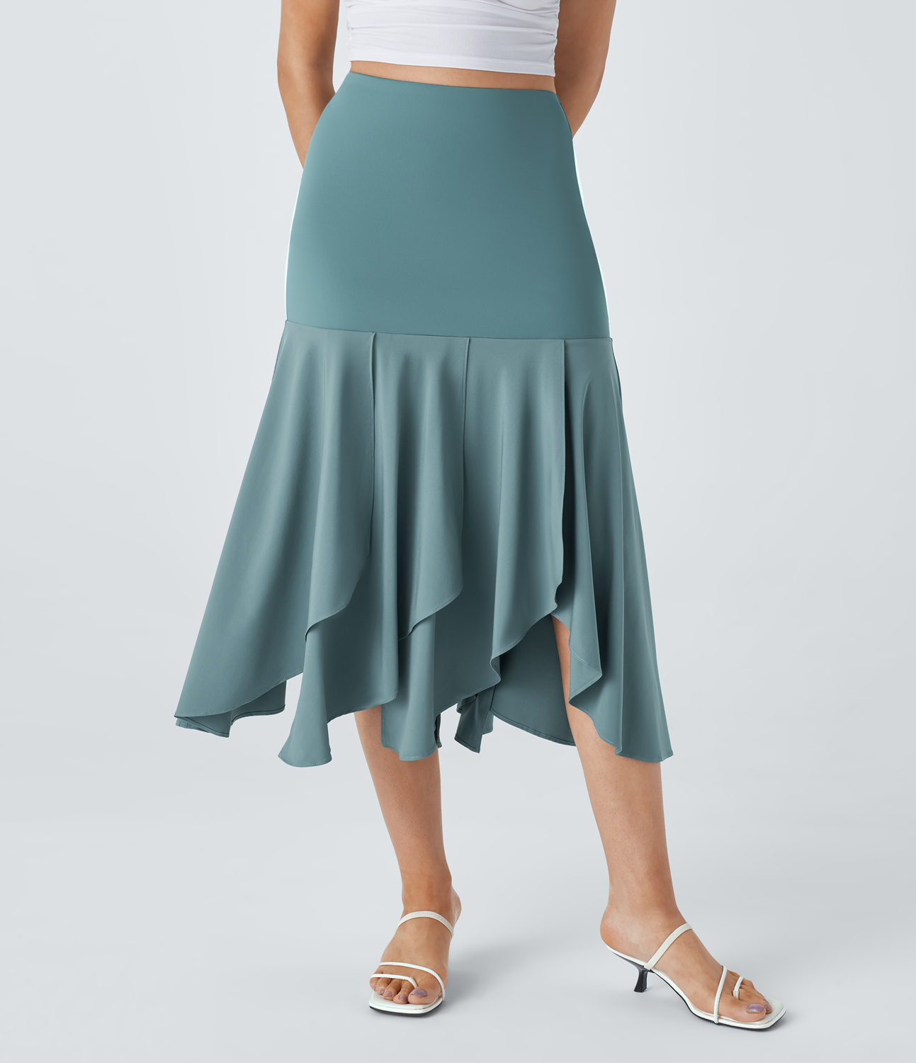 Halara Breezefulв„ў High Waisted Asymmetric Split Hem 2-in-1 Flowy Quick Dry Casual Skirt  - Stone Blue - XS(regular) 