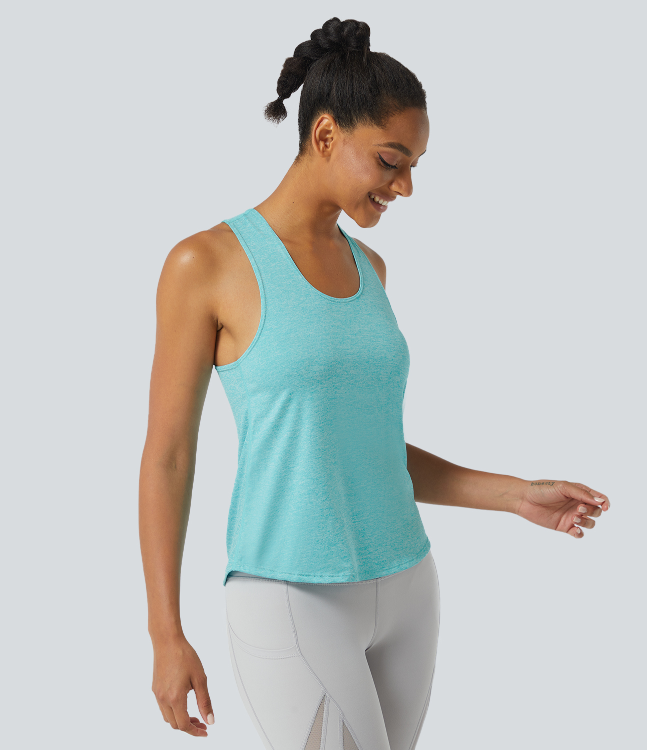 Halara Basic U Neck Racerback Workout Tank Top Tank Top - Aqua Blue - S golf tops halter top tunic tops sleeveless tops backless top 