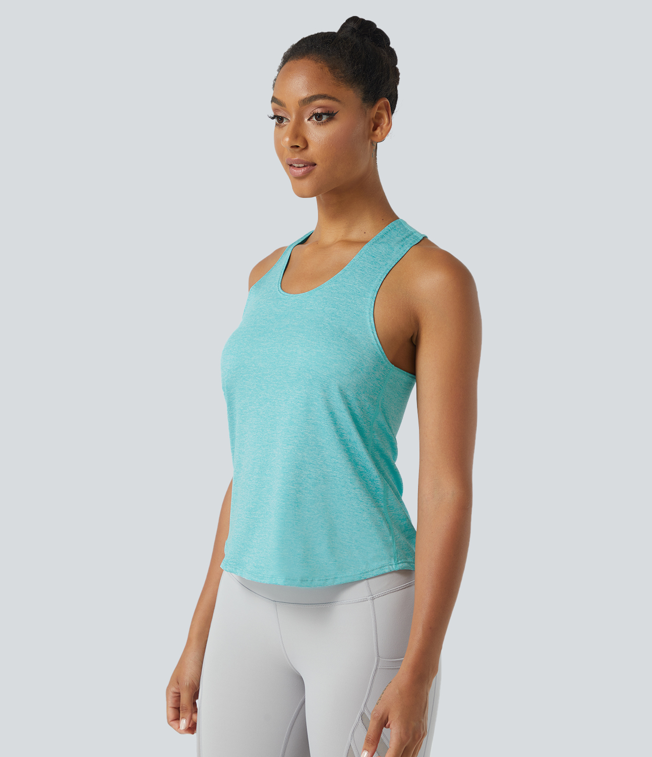 Halara Basic U Neck Racerback Workout Tank Top Tank Top - Aqua Blue - S golf tops halter top tunic tops sleeveless tops backless top 
