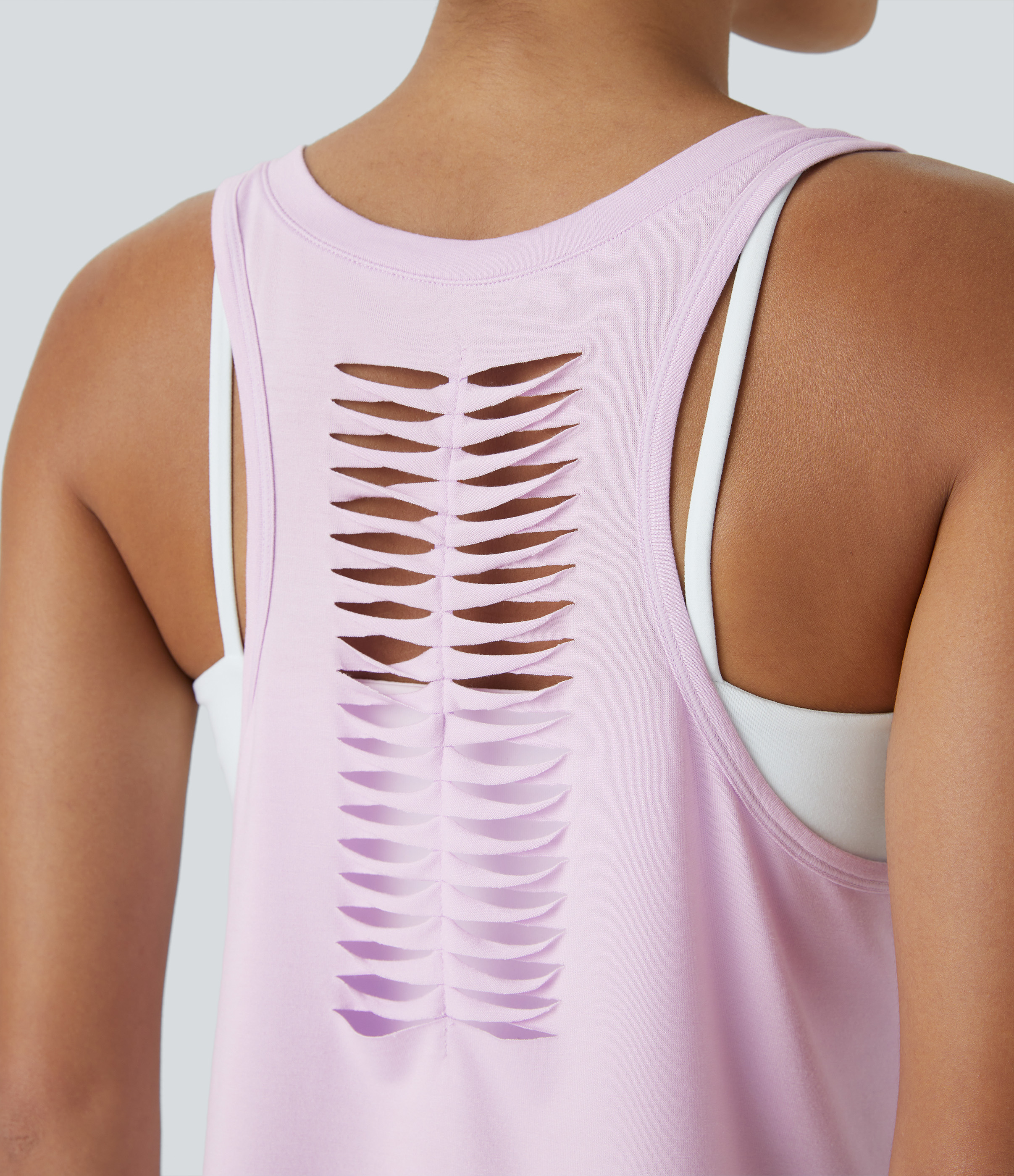 Halara Racerback Ripped High Low Curved Hem Yoga Tank Top Tank Top - Orchid Ice - XL golf tops halter top tunic tops sleeveless tops 