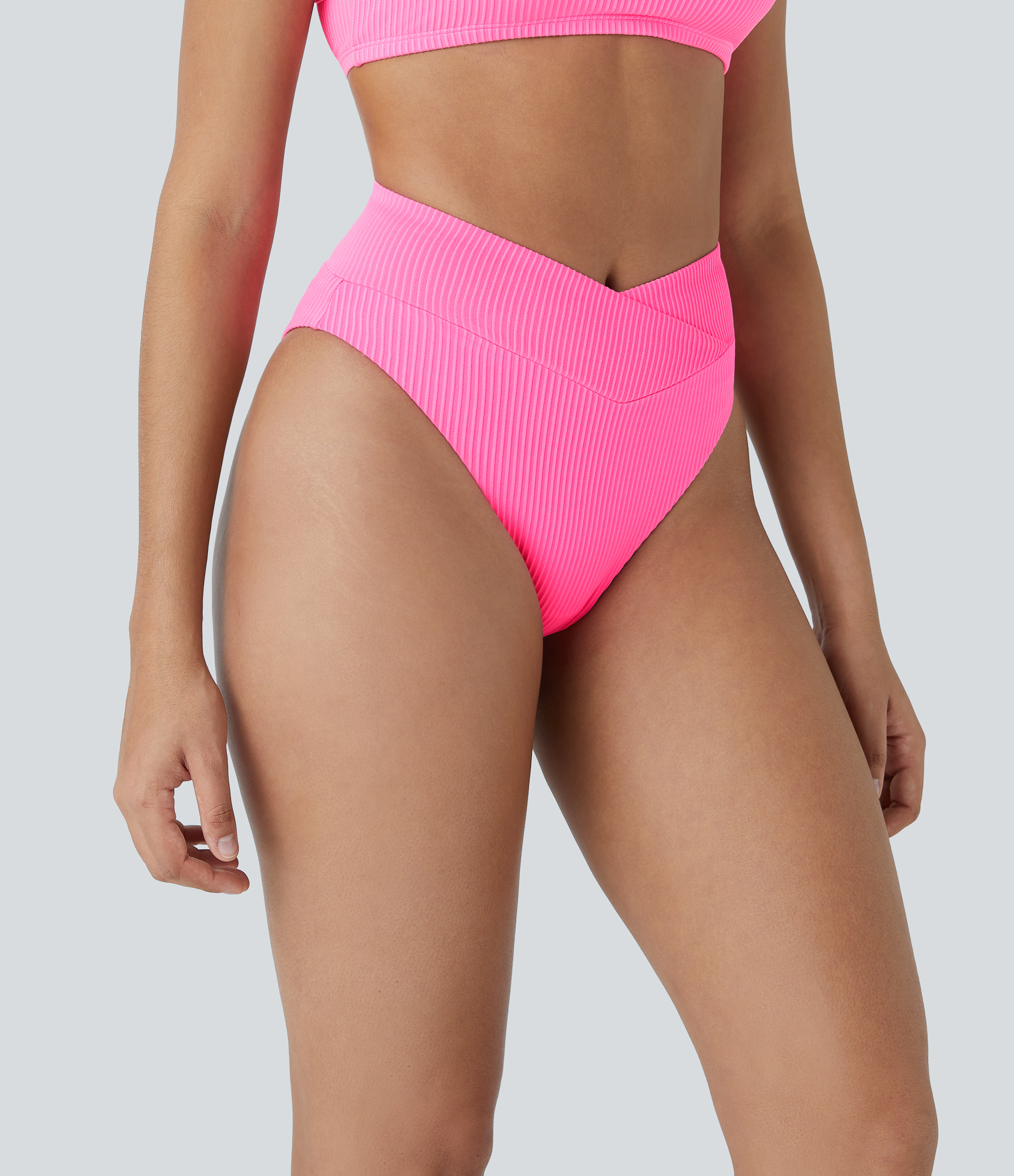 Halara Ribbed Crossover Bikini Bottom Swimsuit  - Bright Pink - L 