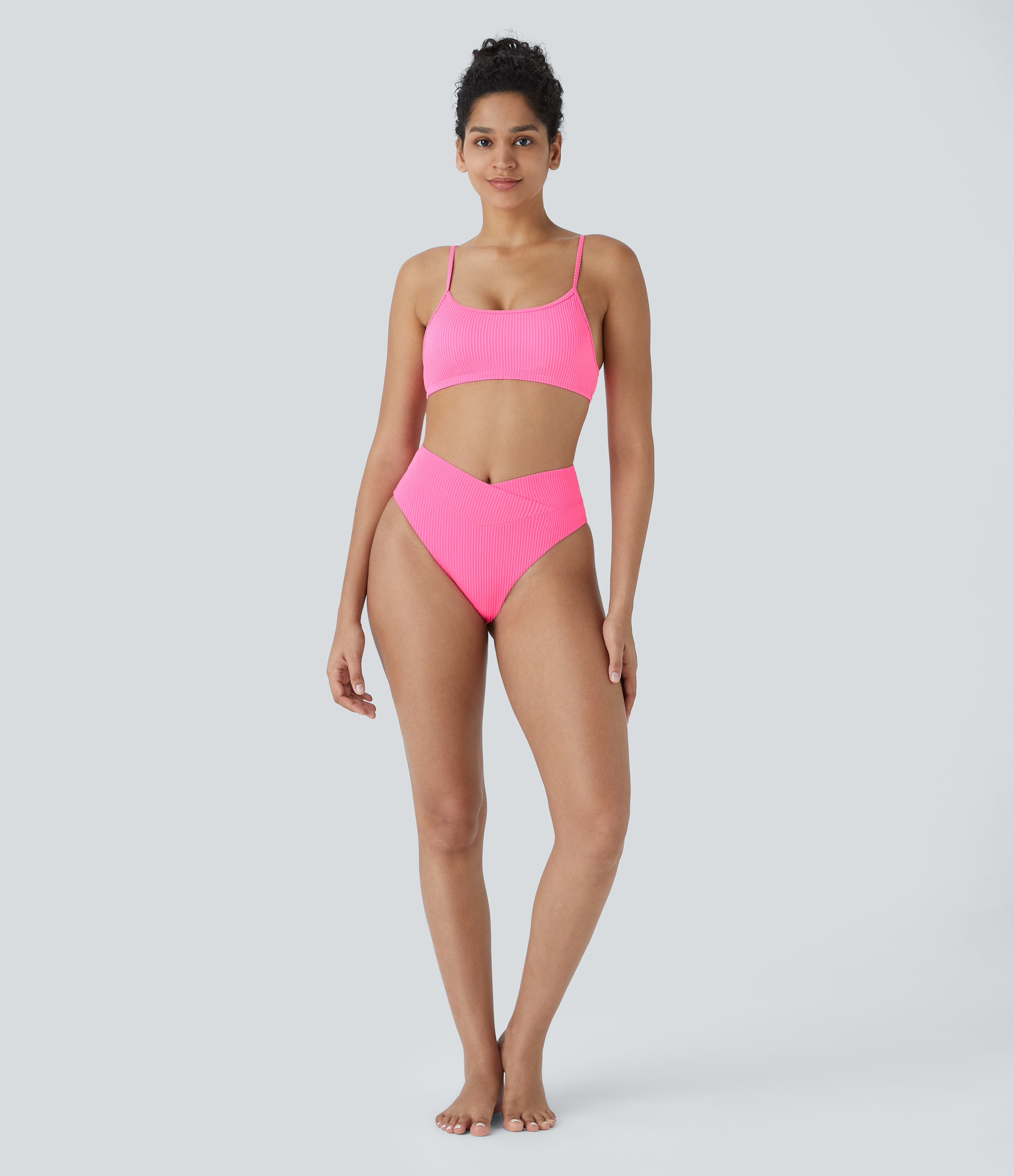 Halara Ribbed Crossover Bikini Bottom Swimsuit  - Bright Pink - L 