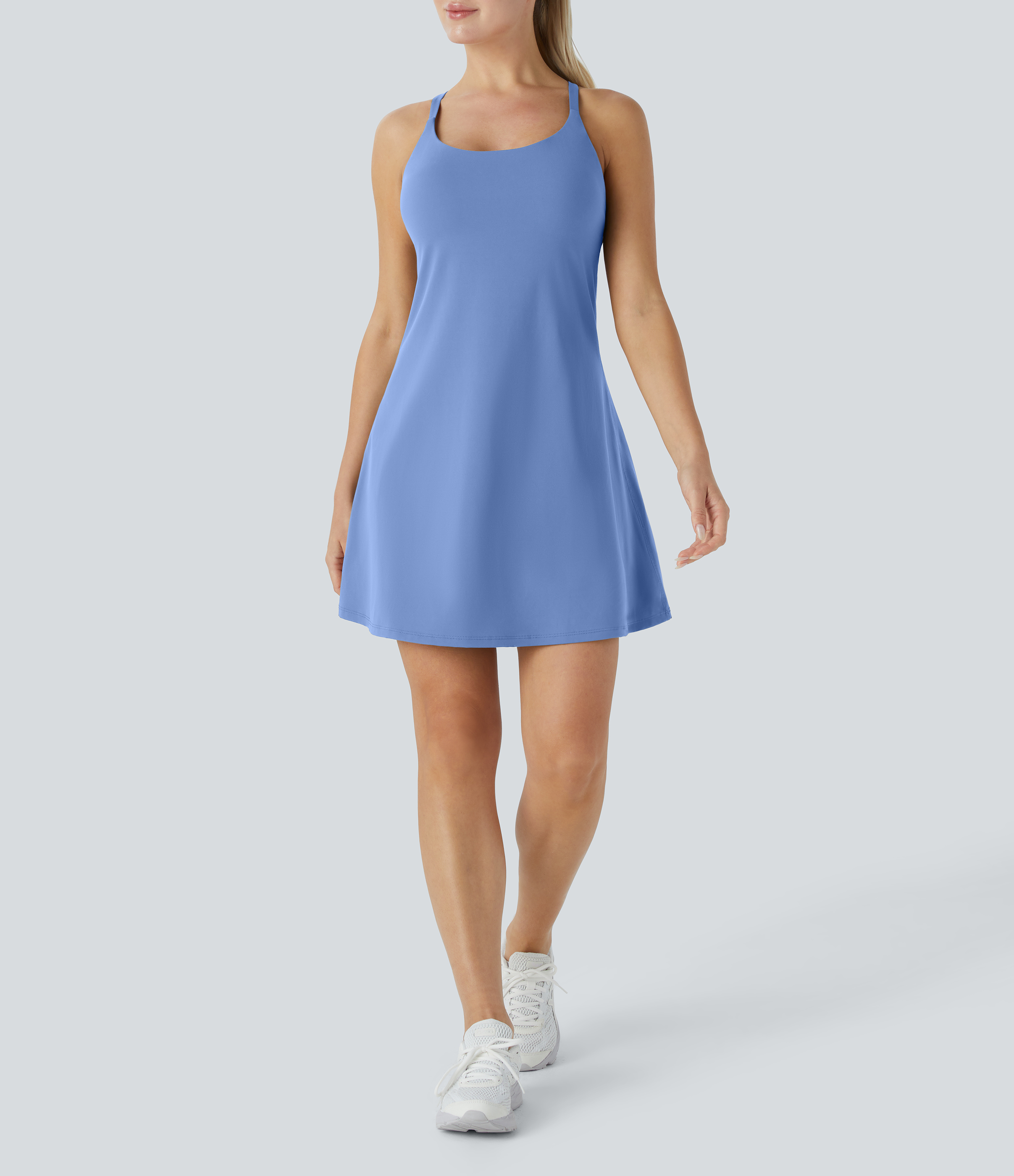 Halara Everyday Cloudfulв„ў Fabric Backless 2-in-1 Activity Dress-Wannabe-DD/DDD/F Cups Workout Dress - Cornflower Blue - S 