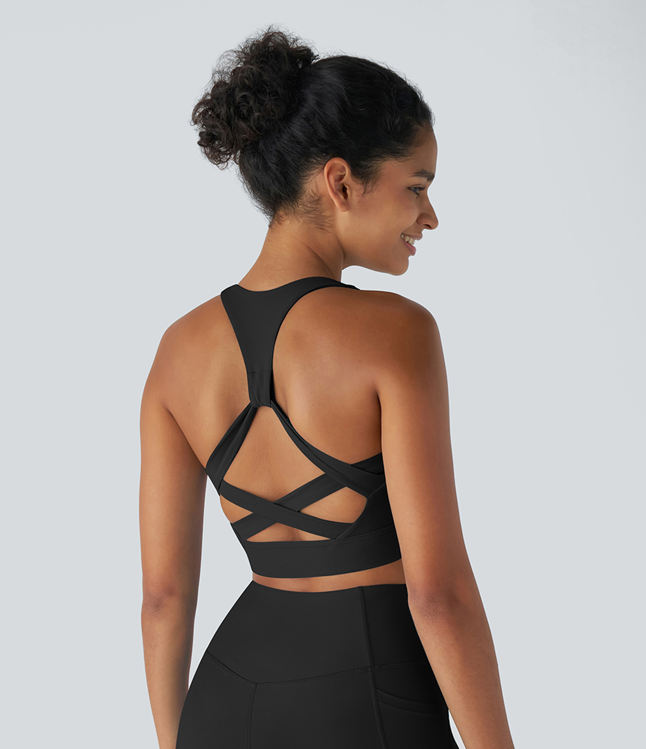 Halara Land to Water U Neck Backless Crisscross Yoga Bikini Top Swimsuit  - Black - S 