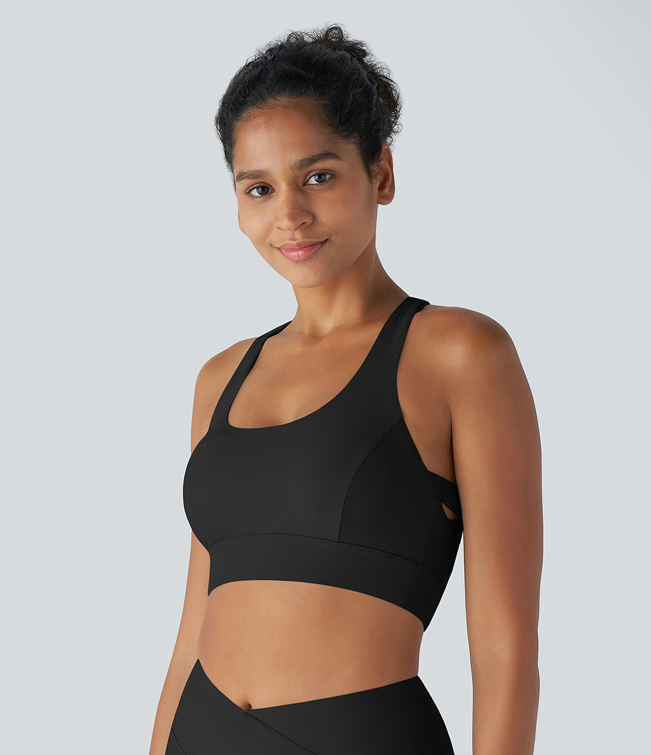 Halara Land to Water U Neck Backless Crisscross Yoga Bikini Top Swimsuit  - Black - S 